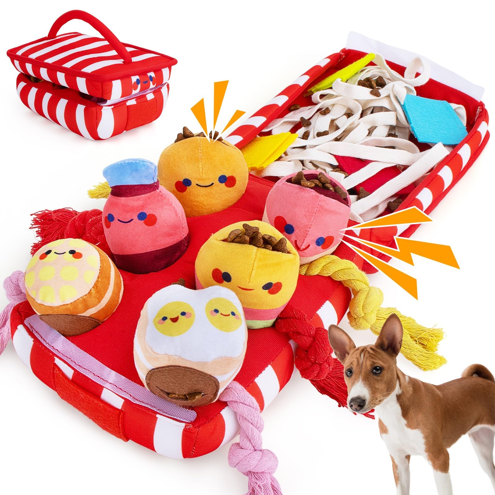 Interactive Squeaky Snuffle Hide & Seek Tug Rope Plush Dog Toys - Natural Foraging Nose Work Chew Toys for Small & Medium Puppies - Boredom Relief & Anxiety Soothing - Perfect for Indoor Play, Training & Mental Stimulation
