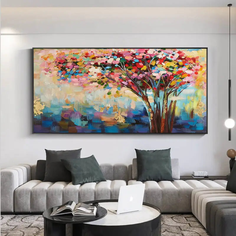 Flower and Tree Painting #FT004 - Handmade Canvas Art for Home Decor, Living Room, Bedroom & Office Wall Art