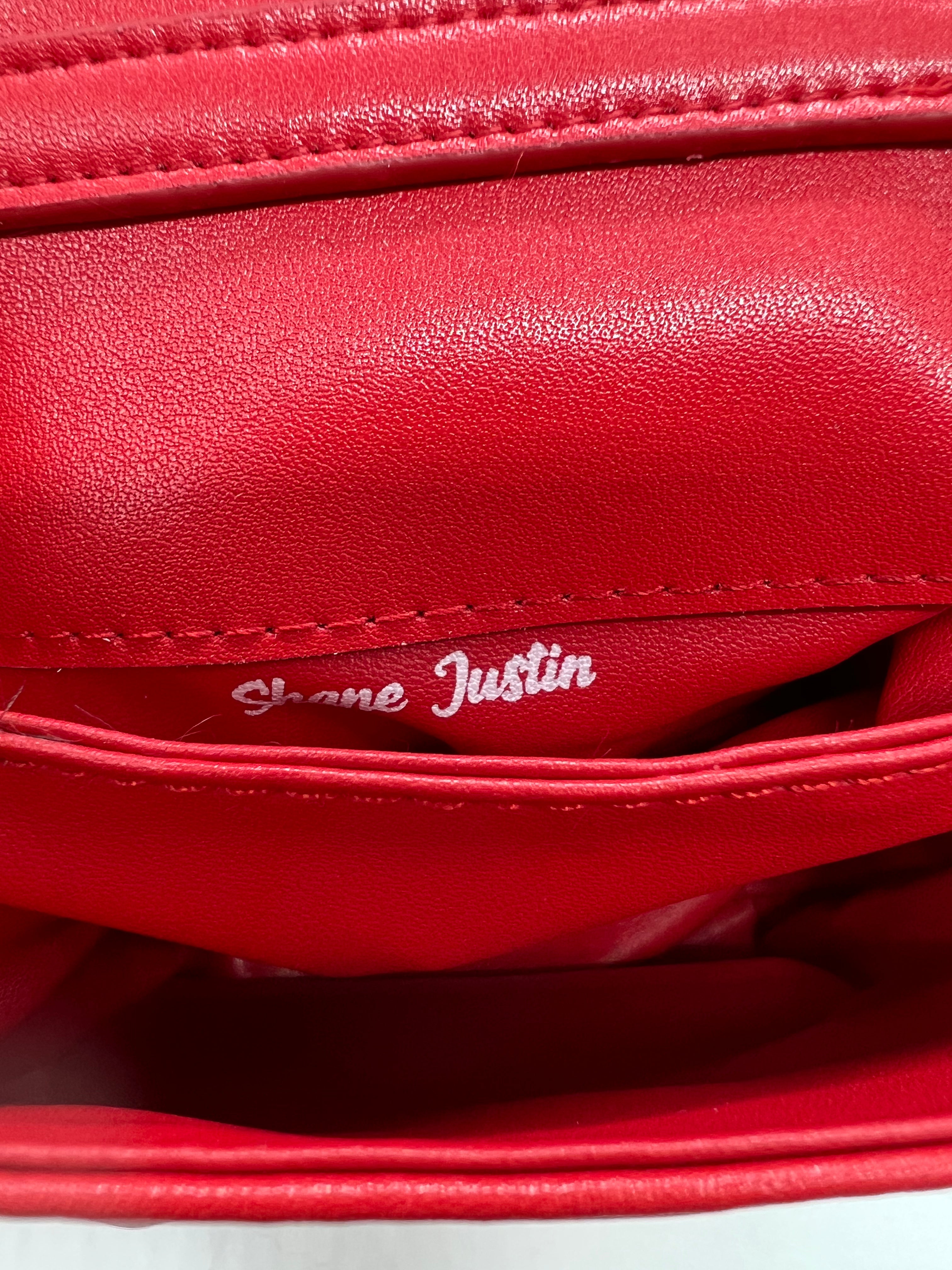 Shane Justin Red Faux Fur Power Puff Crossbody Chain Bag - Stylish Women's Shoulder Purse for Parties, Dates & Night Out