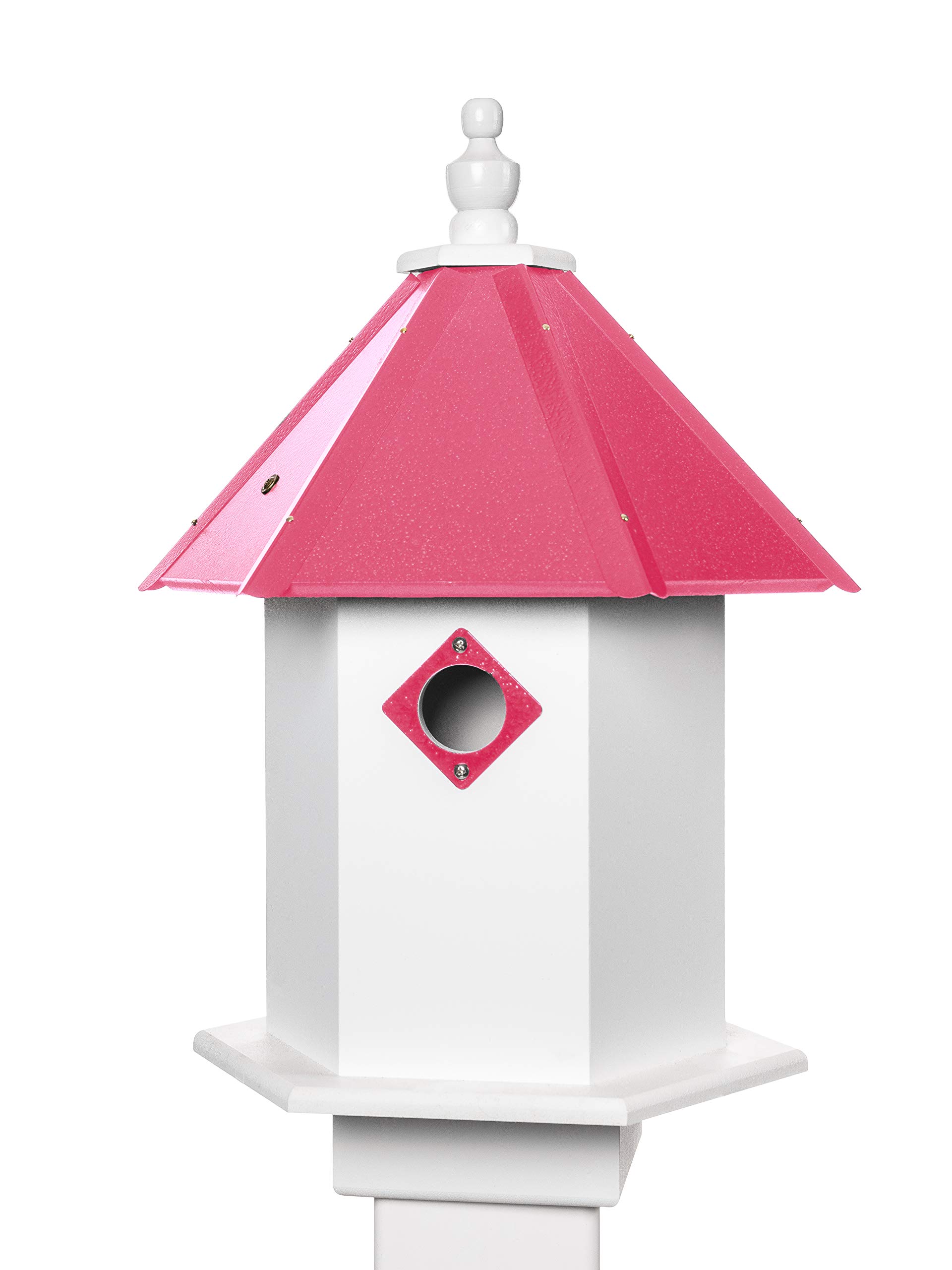 Songbird Bird House (Pink) - Weatherproof Outdoor Bird Feeder for Garden, Yard & Patio - Attracts Wild Birds & Enhances Backyard Decor