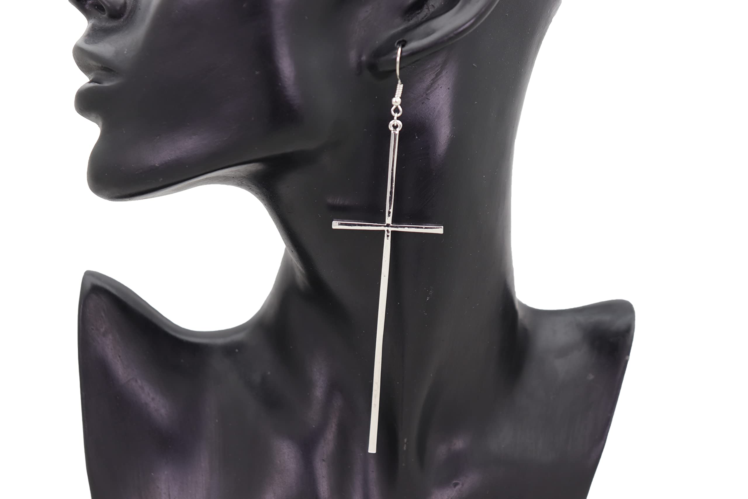 Stylish Silver Metal Large Cross Hook Earrings for Women - Trendy Fashion Jewelry Set for Weekend Parties, Date Nights & Casual Outings