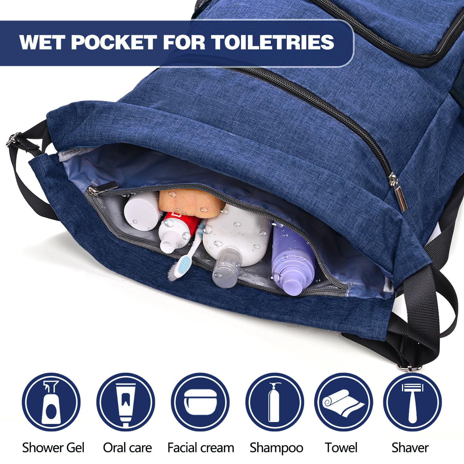 Water-Resistant Drawstring Backpack with Wet Pocket & Shoe Compartment - Lightweight Sports Gym Bag for Women & Men (Navy Blue) - Perfect for Workouts, Travel & Outdoor Activities