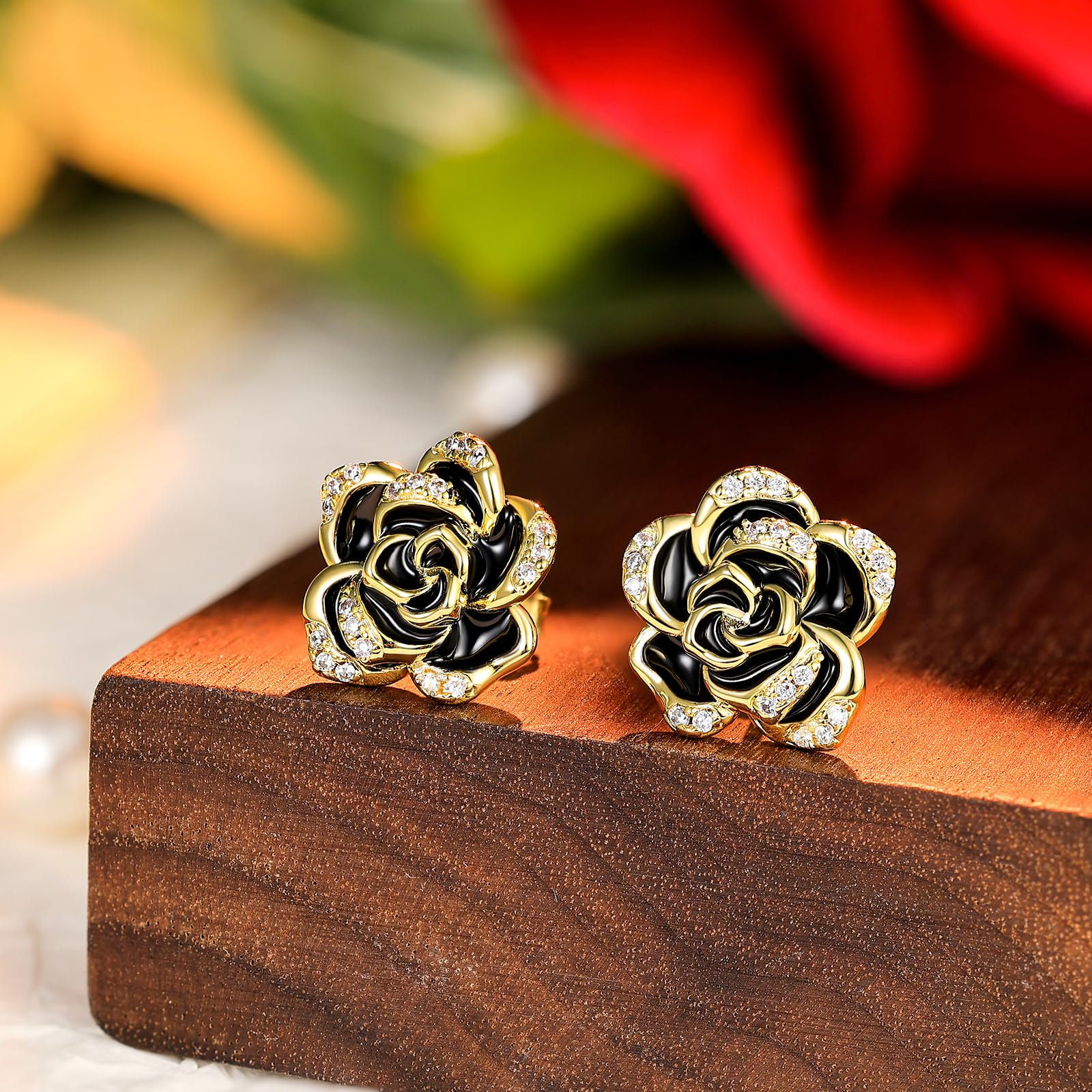 14K Gold Rose Flower Sterling Silver Stud Earrings for Women - Dainty Rose Gold Floral Pearl Earrings - Hypoallergenic & Nickel Free Jewelry - Perfect for Gifts, Weddings & Everyday Wear