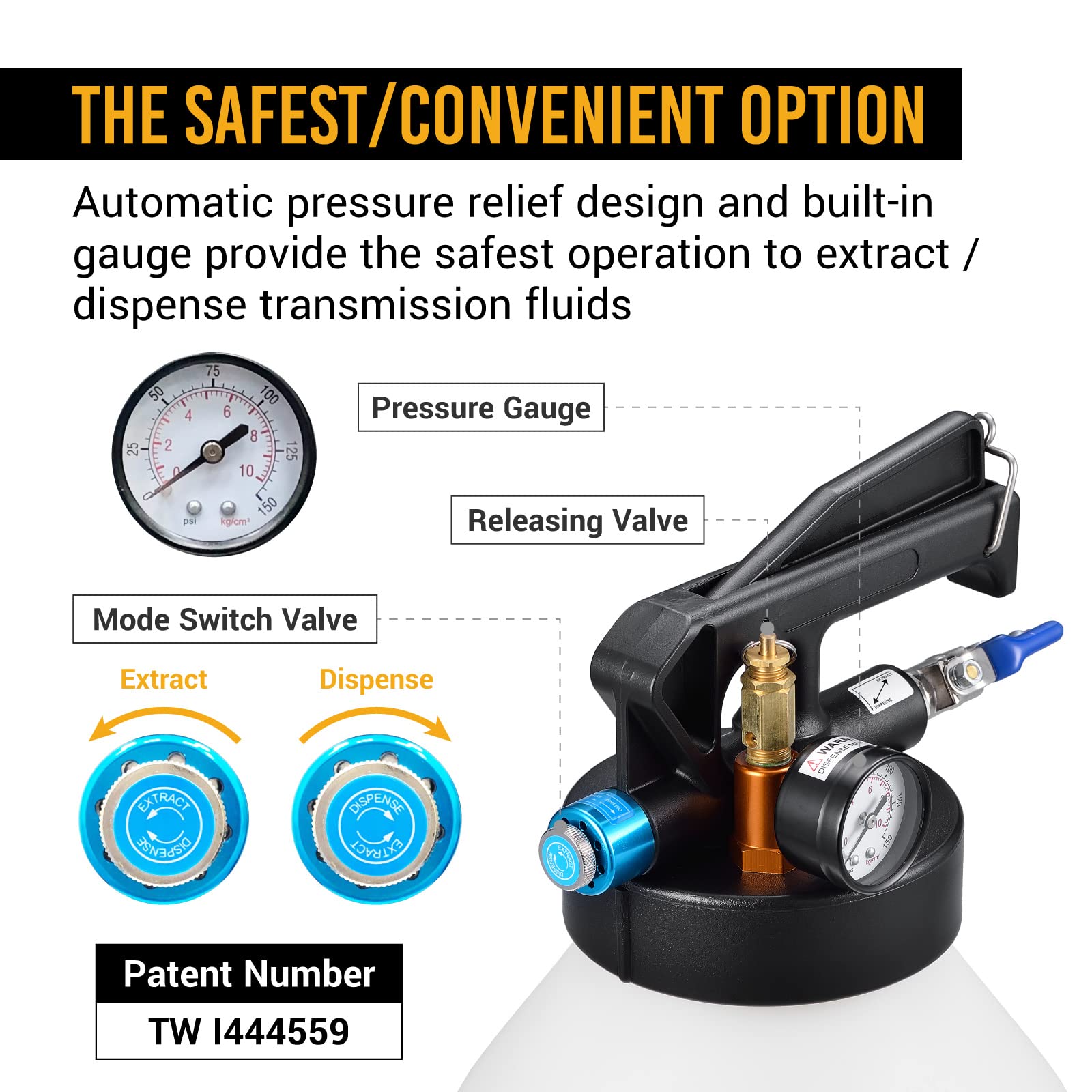 EWK Patented 6L Automatic Transmission Fluid Pump - ATF Extractor & Dispenser with 14 Adapters for Car Maintenance - Perfect for Fluid Changes in Ford, GM, Toyota & More
