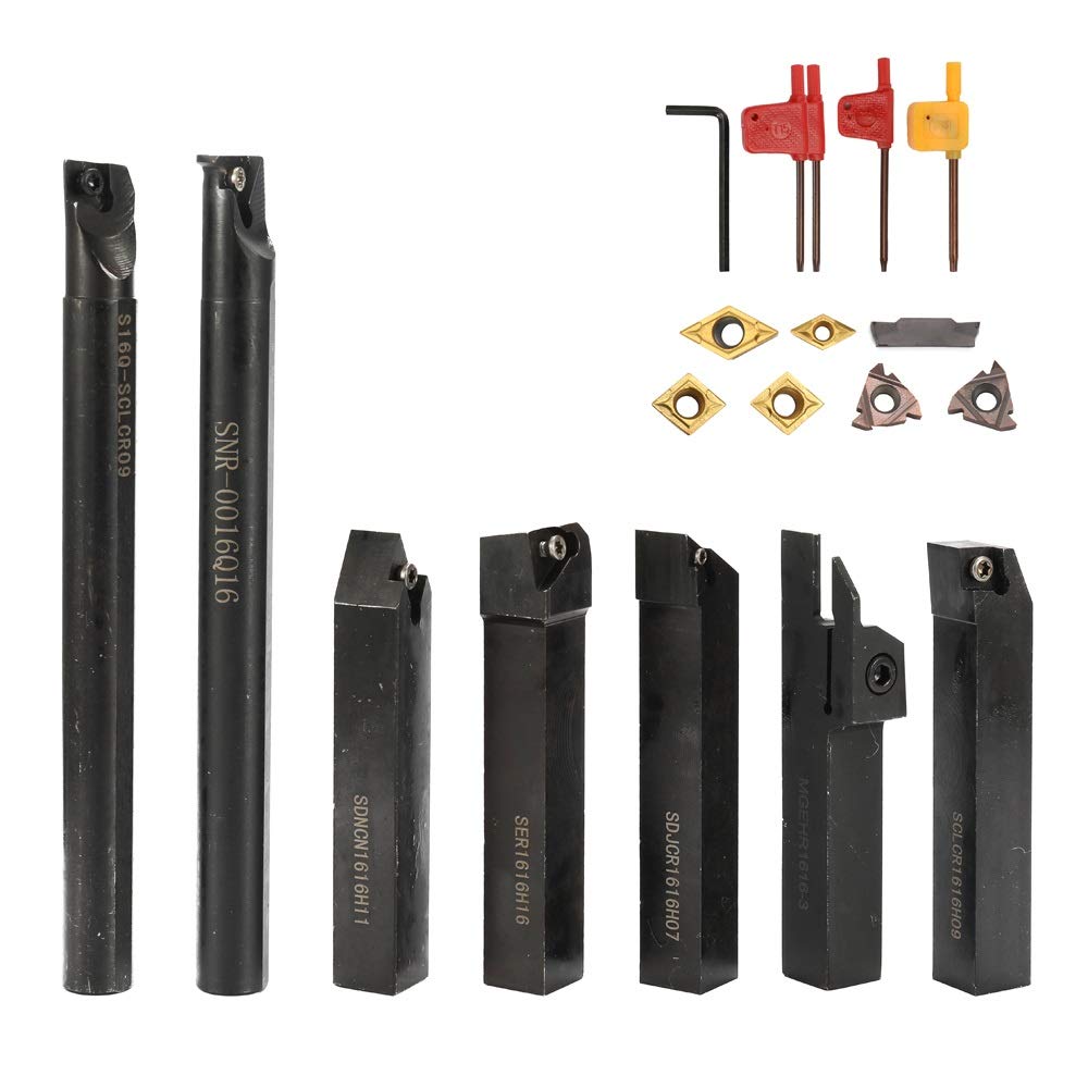 16mm Shank 7-Piece Carbide Insert Boring Bar Set with Wrench - CNC Lathe Turning Tool for Metal & Steel Work - Perfect for DIY Projects & Professional Machining