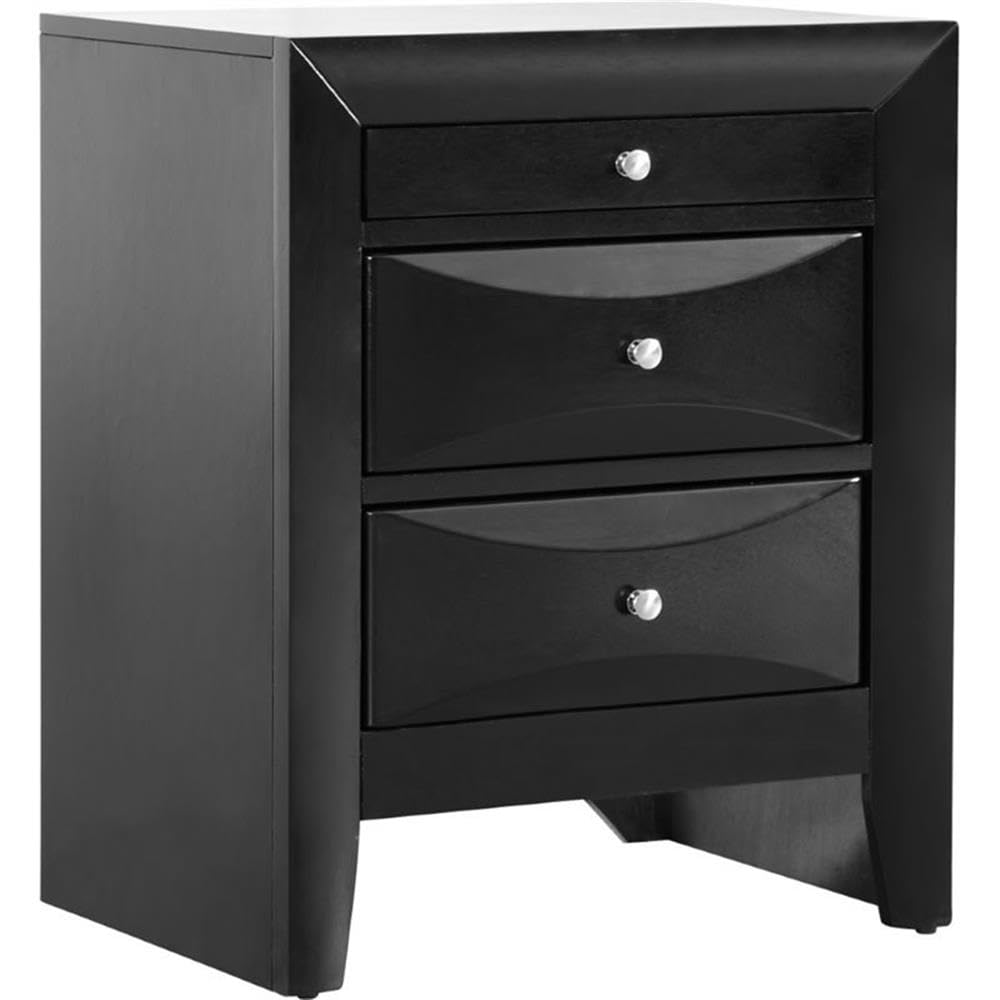Glory Furniture Marilla 3-Drawer Nightstand in Black - Modern Bedside Table for Bedroom Storage & Organization