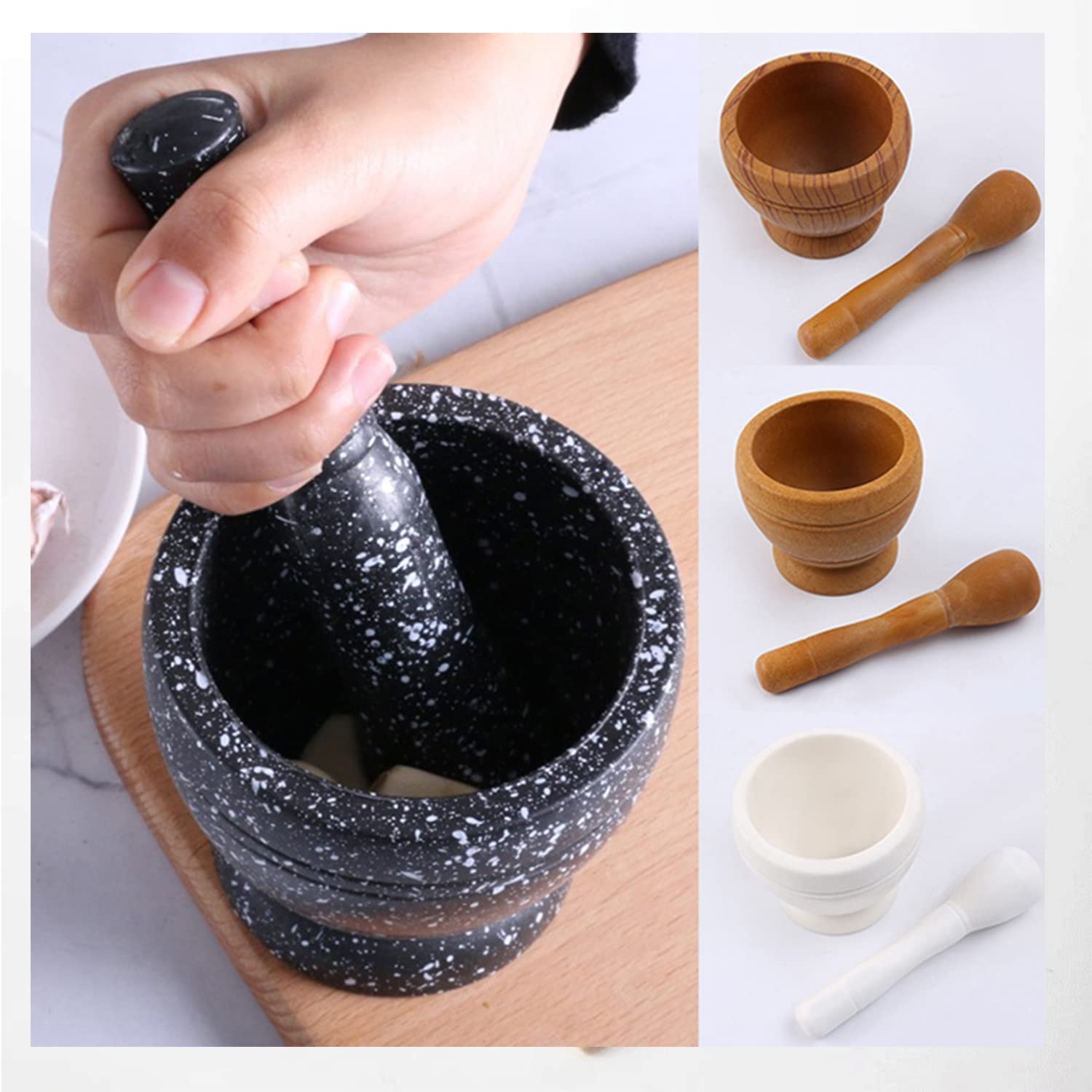 Premium 4.3 Inch Mortar and Pestle Set - Natural Stone Guacamole Bowl & Spice Grinder for Garlic, Herbs, Spices - Perfect for Guacamole, Salsas, Pesto & Cooking - Holds 1.5 Cups - Ideal Kitchen Tool for Mexican & Mediterranean Cuisine