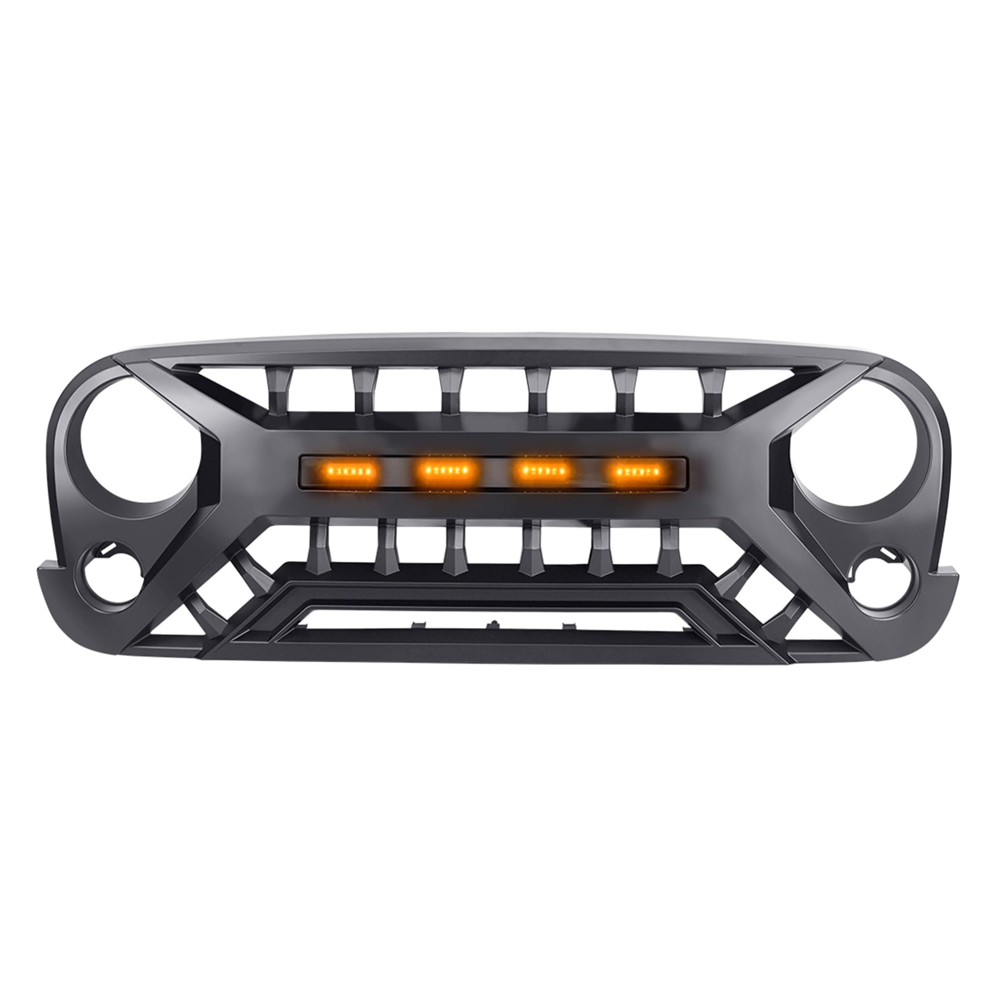 07-08 Jeep Wrangler JK Black AMERICAN MODIFIED Armor Grille with Amber Lights - Heavy Duty Off-Road Protection for Adventure & Trail Riding