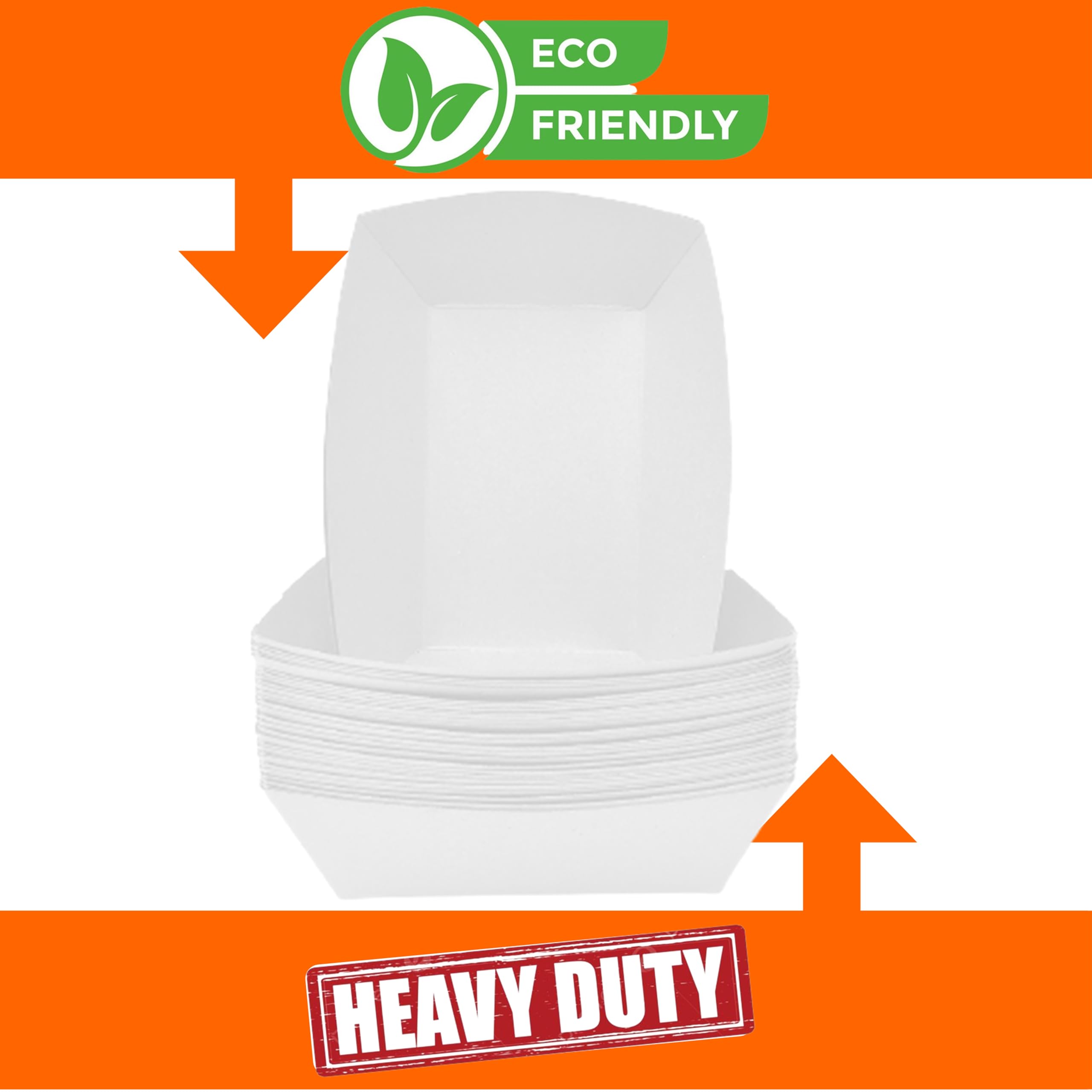Disposable White Paper Food Trays - 250 Pack (3LB Large Size) | Recyclable Serving Boats for Condiments, Snacks & Concession Food | Grease Resistant | Perfect for Parties, Picnics & Food Service Businesses