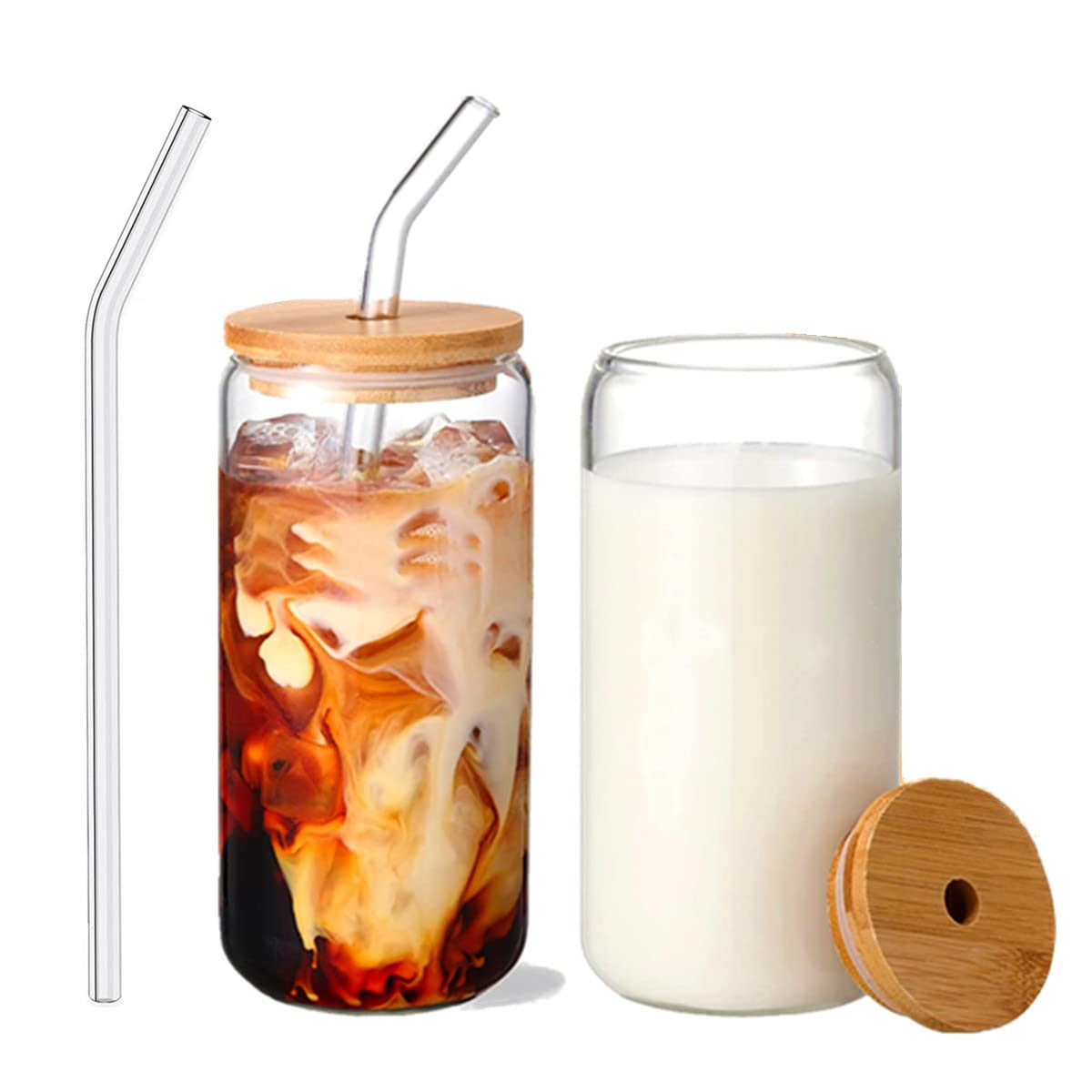 Hemoton 2-Pack 12oz Wide Mouth Mason Jars with Lids & Straws - Reusable Iced Coffee Cups & Cocktail Glasses - BPA-Free Transparent Silicone Sleeve & Bamboo Lid - Perfect for Cold Brew, Smoothies, Juices & Summer Drinks at Home, Office or Outdoor Parties