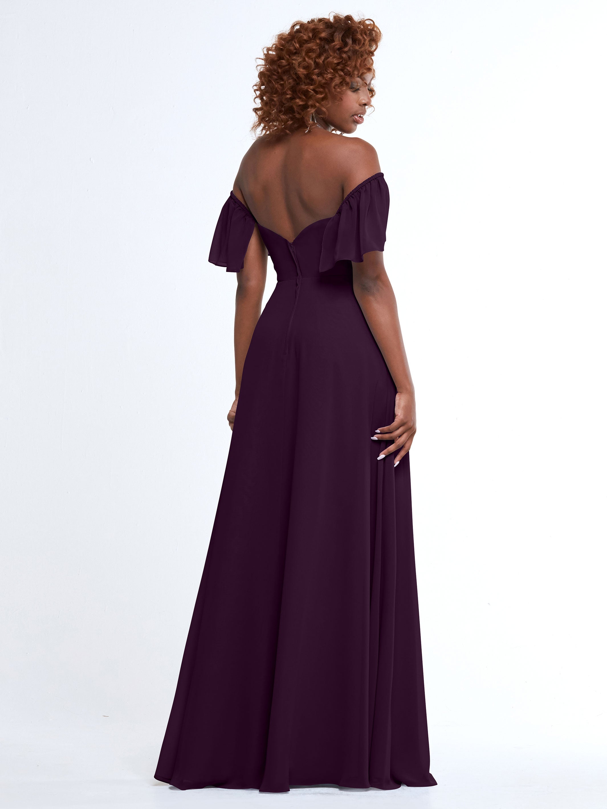 Elegant A-Line Off-The-Shoulder Chiffon Bridesmaid Dress with Pockets - 80168 | Perfect for Weddings, Formal Events & Special Occasions