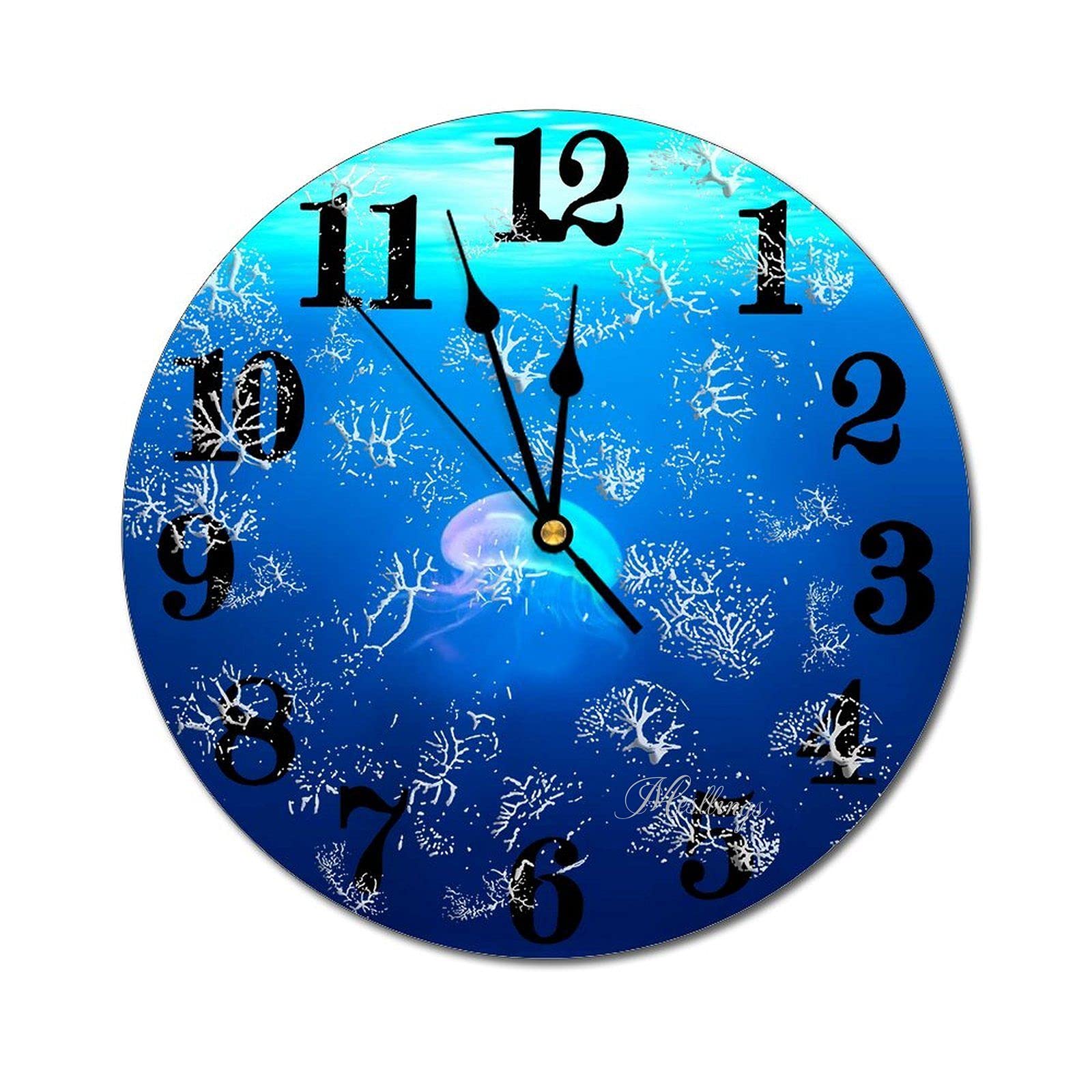 8.66'' Silent Jellyfish Vintage Wall Clock - Easy to Read Non-Ticking Round Decorative Clock for Kitchen, Office, Home Decor | Perfect for Retro Style Living Room, Bedroom & Workspace