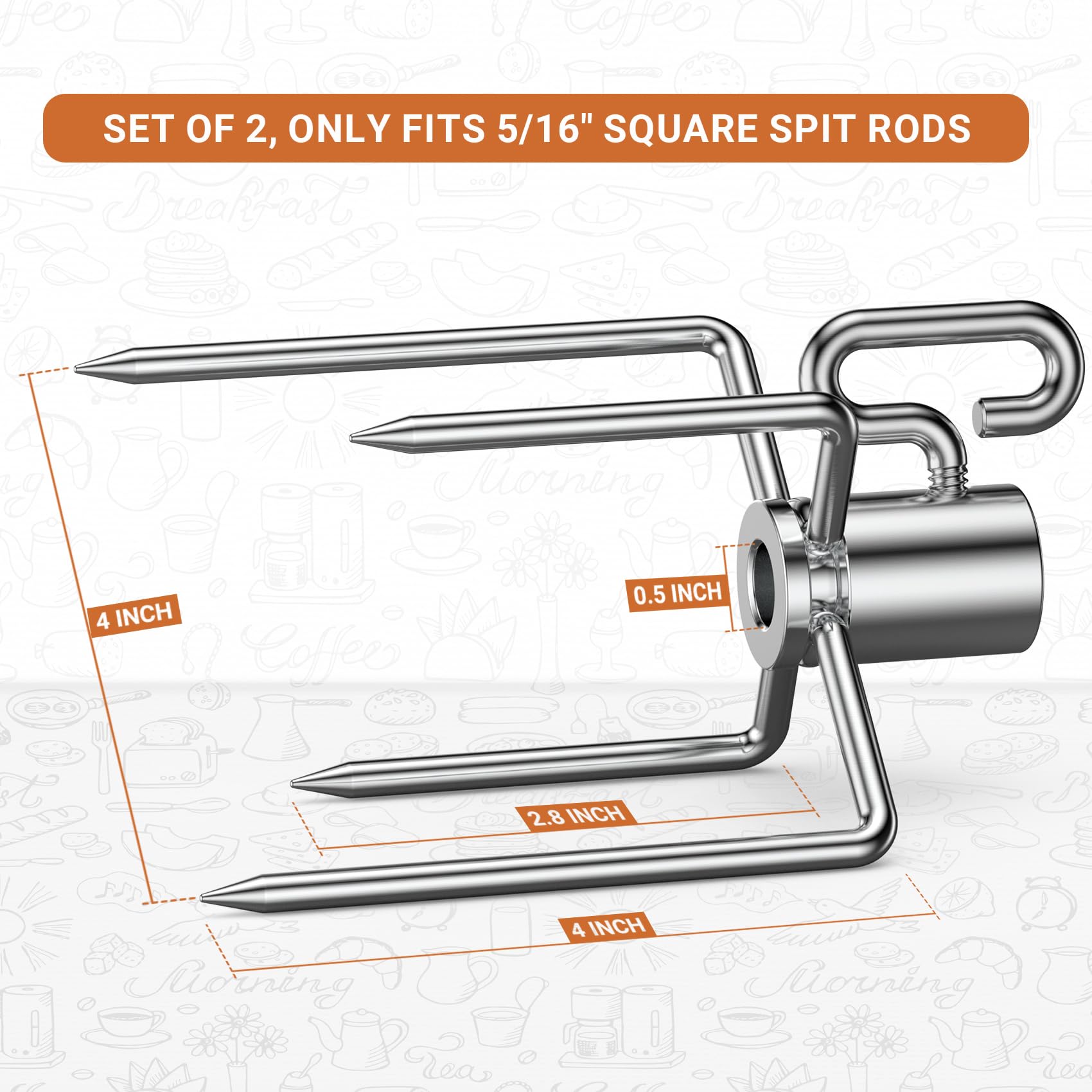 Onlyfire 6008 Rotisserie Meat Forks (1-Pair) - Compatible with Weber & Other Grill Models - Fits 5/16