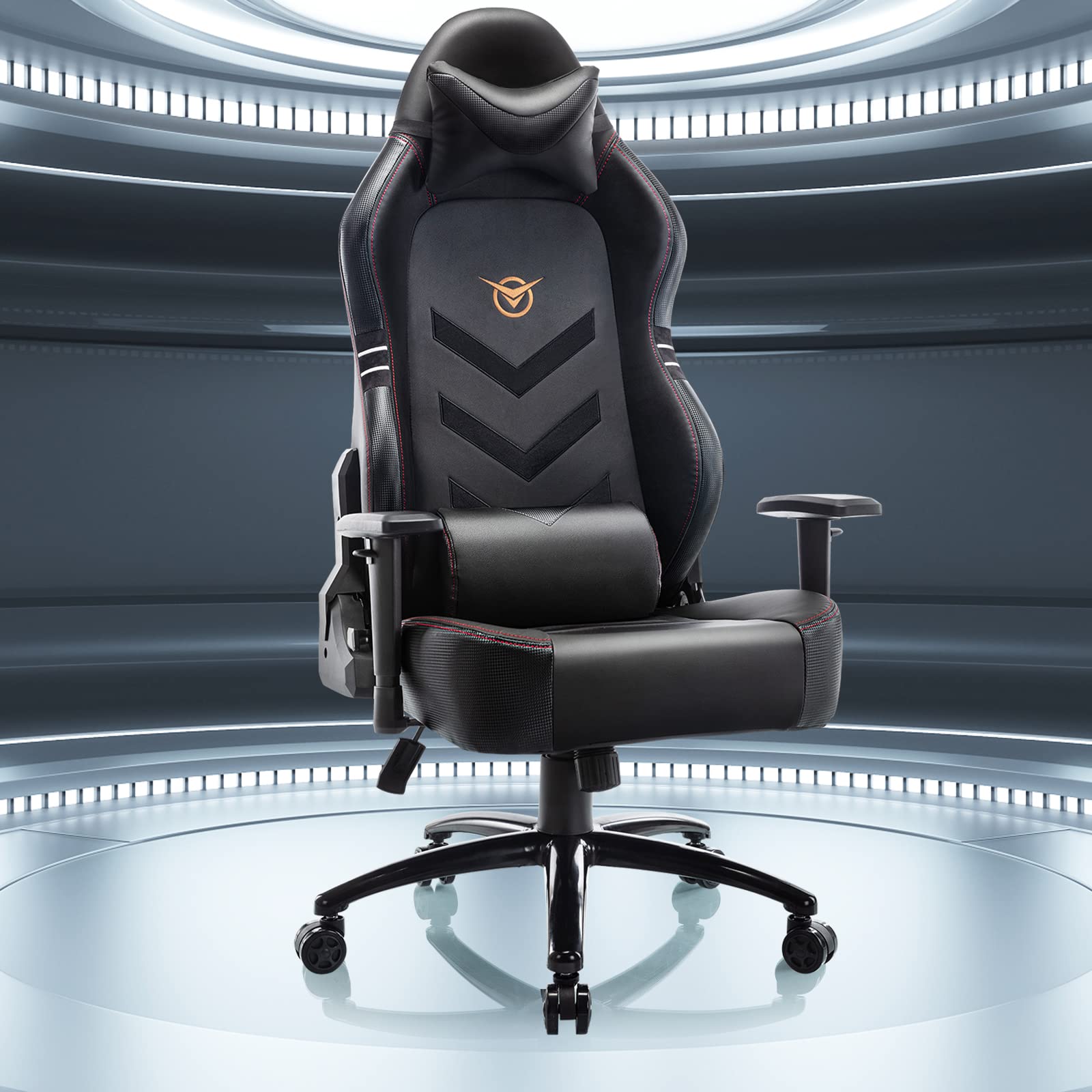 Big and Tall Gaming Chair 350lbs - Heavy Duty Racing Style Ergonomic Office Chair with Wide Seat, Reclining Backrest & Adjustable Armrests - Black Computer Gamer Chair for Adults & Teens - Perfect for Long Gaming Sessions & Home Office Work