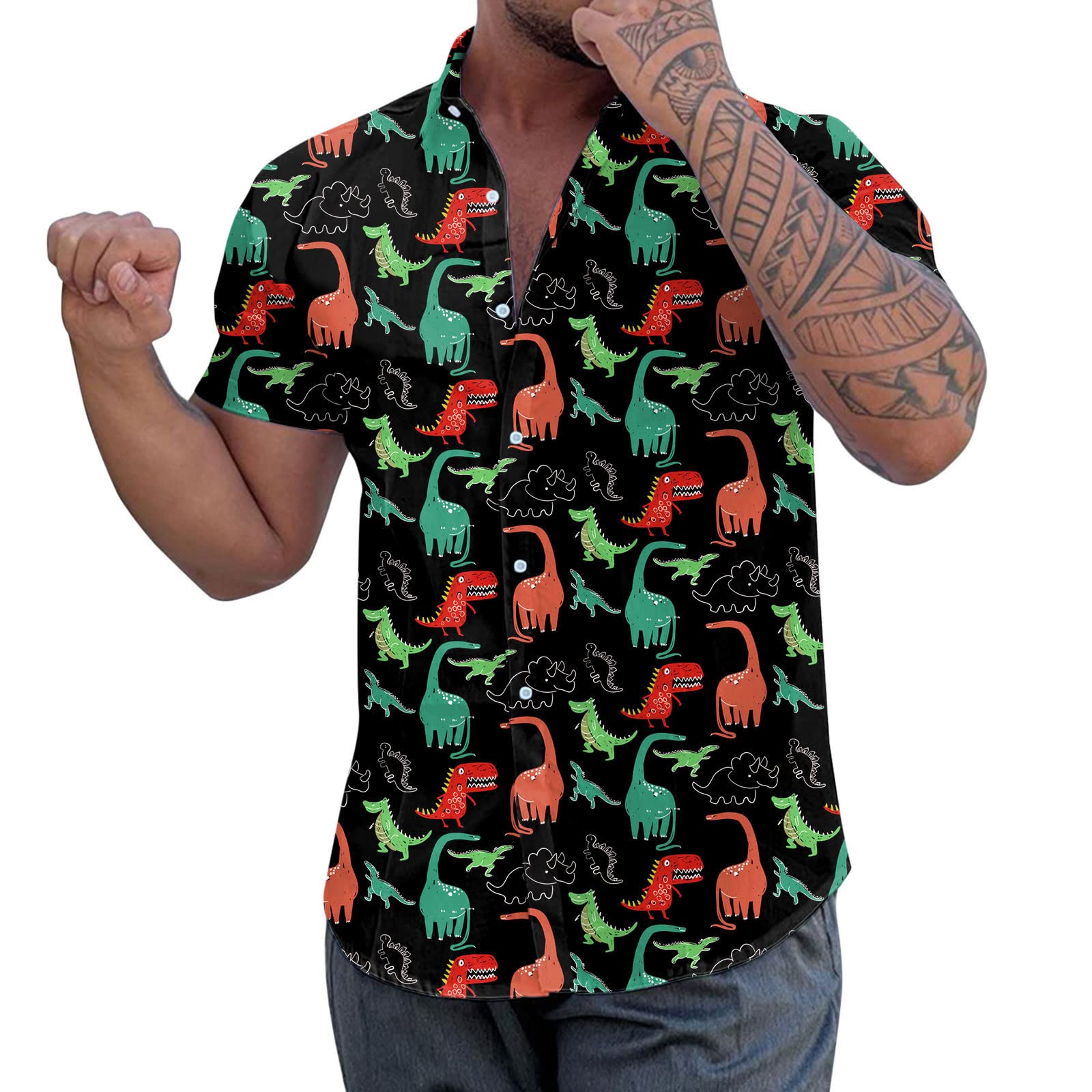 Men's Short Sleeve Casual Printed Shirt - Breathable Polyester Summer Top for Outdoor Activities & Daily Wear