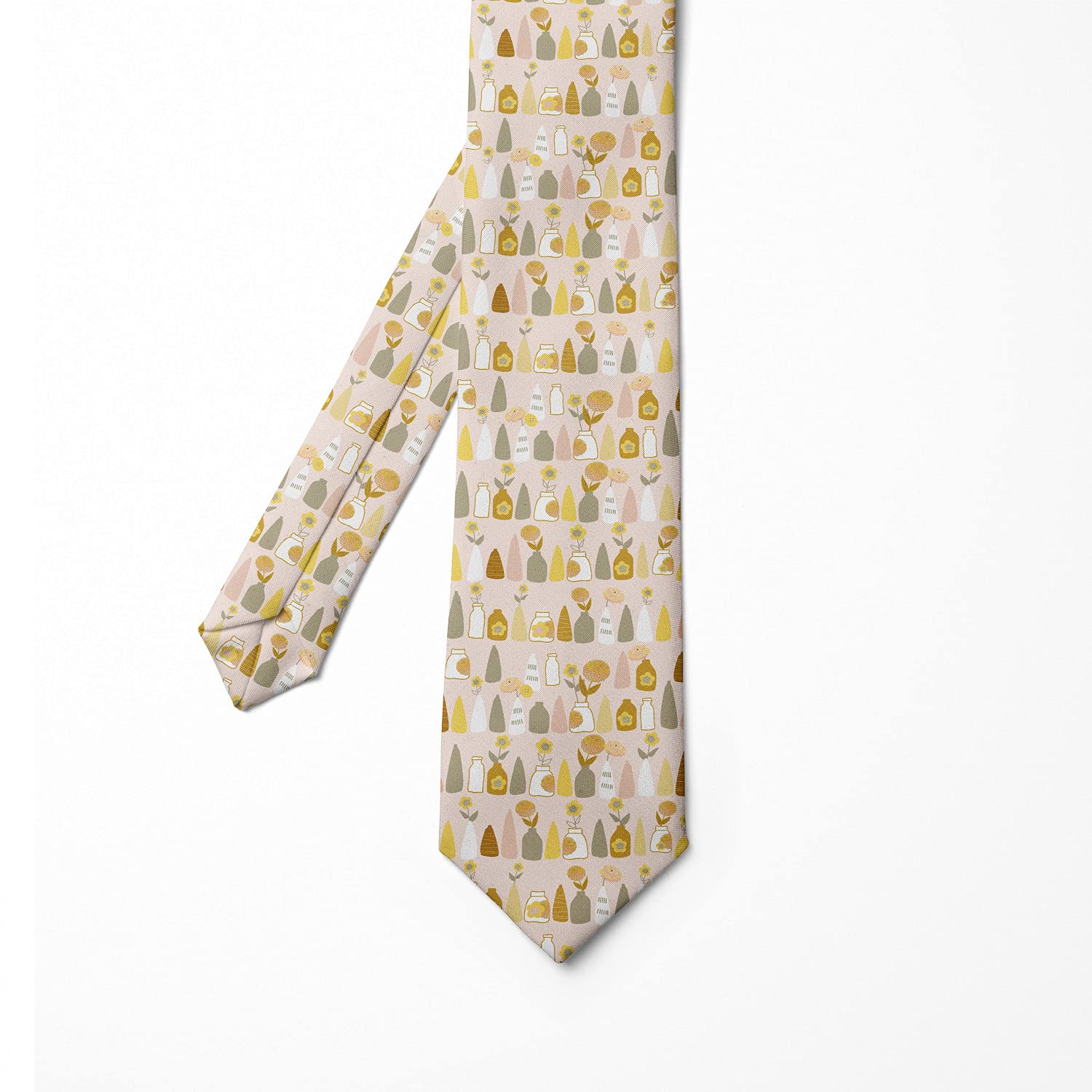 Ambesonne Floral Necktie - Dark Peach Multicolor Silk Tie with Vase Flower Design, 3.7