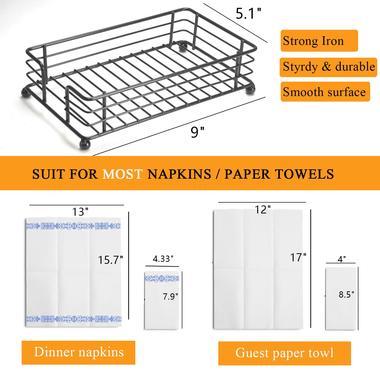 Modern Iron Paper Towel Holder - Guest Towel & Napkin Dispenser for Bathroom, Kitchen, Hotel & Dining Table - Black | Space-Saving Hand Towel Tray for Disposable Towels & Napkins - Perfect for Home, Office & Commercial Use