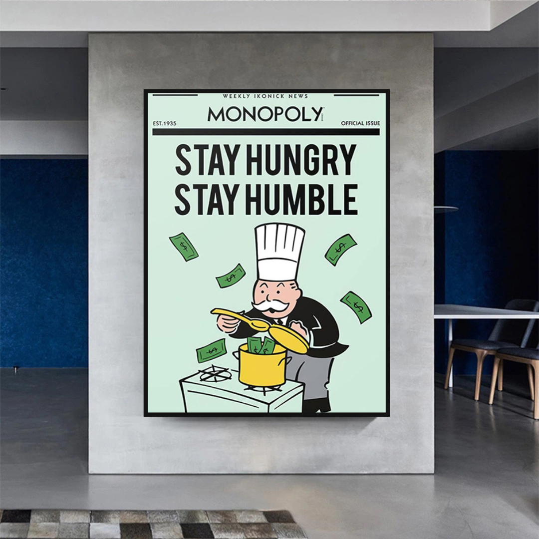 Alec Monopoly Stay Hungry Stay Humble Playing Cards Canvas Wall Art - Pop Culture Home Decor for Living Room, Game Room & Office