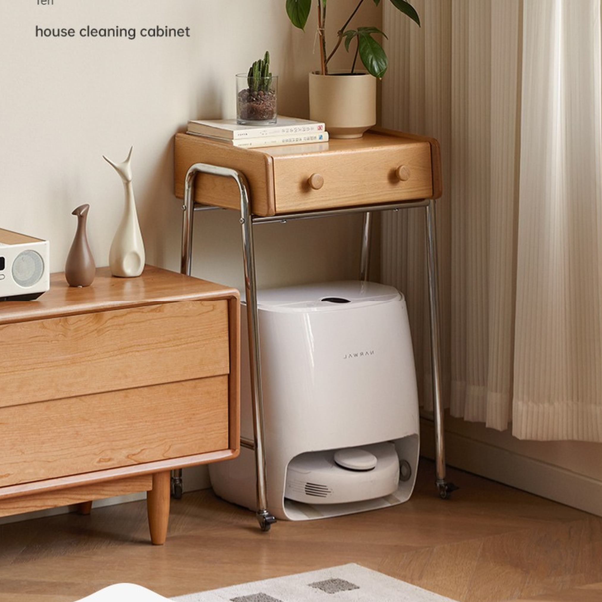 Premium Oak Solid Wooden Edge Cabinet with Adorable Robot Design - Perfect for Kids' Room, Playroom, and Unique Home Decor