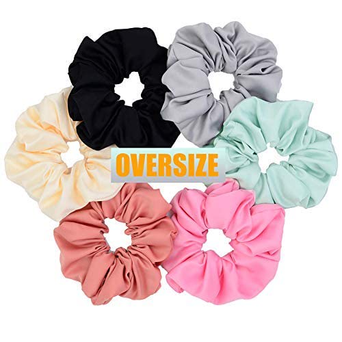 FAMEZA 6 Pack Satin Hair Scrunchies - Soft Elastic Hair Ties for Women & Girls - Gentle Hair Bands for Ponytails, Workouts, and Everyday Use