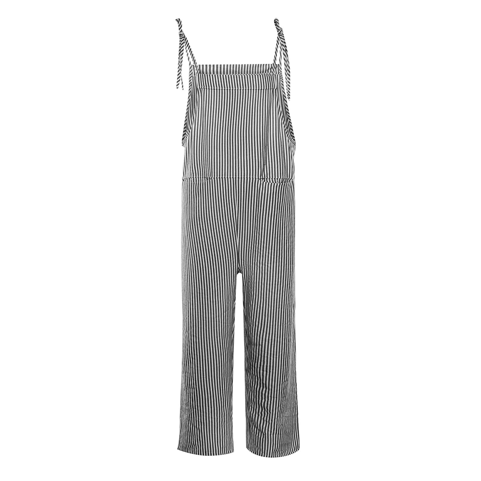 Women's Casual Sleeveless Striped Jumpsuit Overalls with Pockets - Summer Denim Shorts Romper for Outdoor Activities, Beach Vacation & Street Fashion