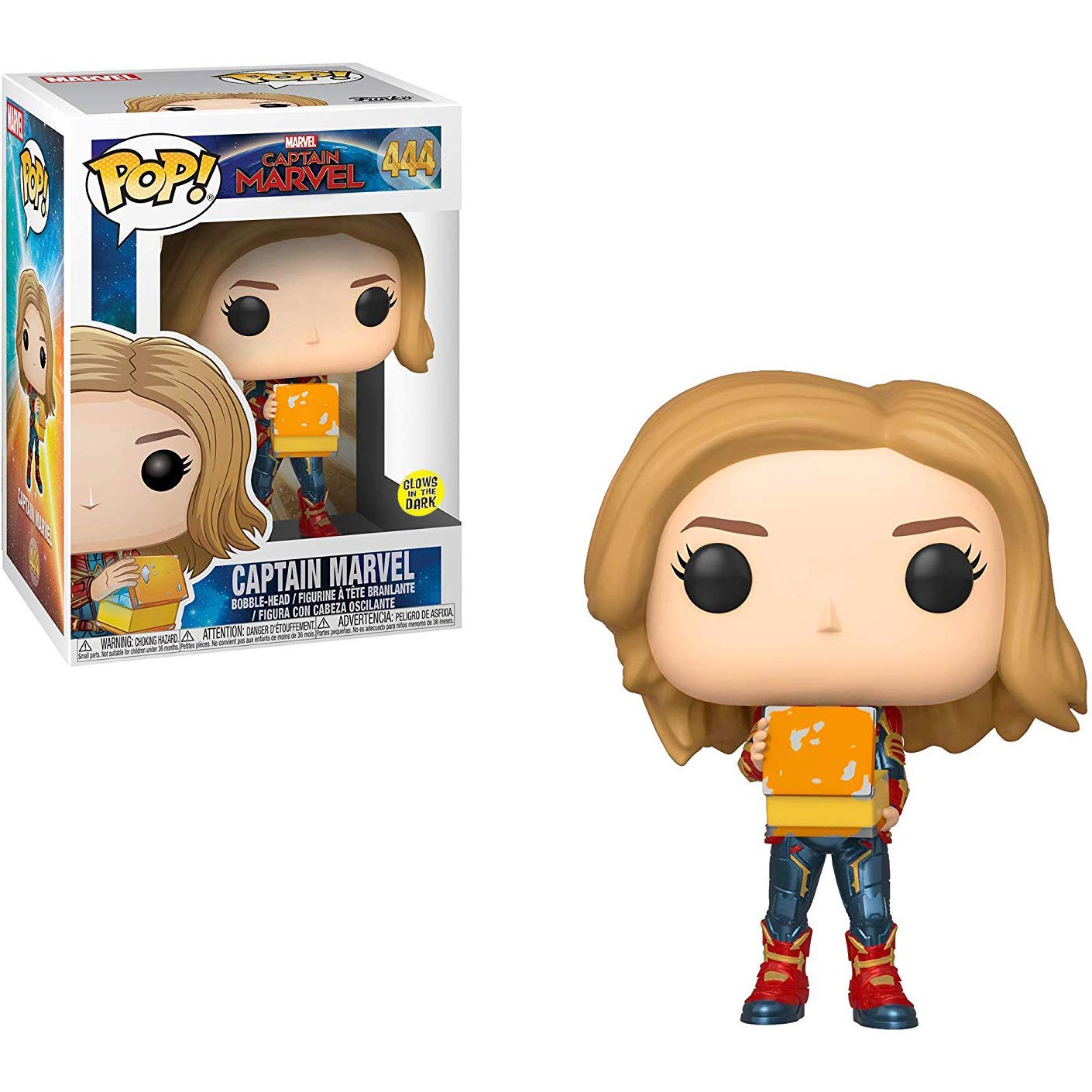 **Glow-in-the-Dark Captain Marvel Funko POP! Vinyl Figure with Protective Case – Marvel Collectible Bundle (#444) – Perfect for Display, Gifts & Comic Conventions**