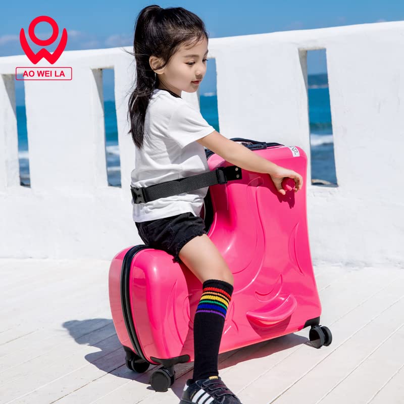 Premium Toddler Ride-On Luggage with Ergonomic Handle & Secure Harness System - 21 Inch Carry-On Suitcase for Kids (Red) | AOWEILA Travel Gear - Perfect for Airplane Travel & Family Vacations