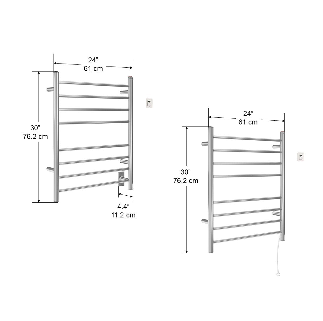 Prestige Dual 8 Bar Hardwired & Plug-in Stainless Steel Towel Warmer with Timer - Perfect for Bathroom, Spa, and Luxury Home Use