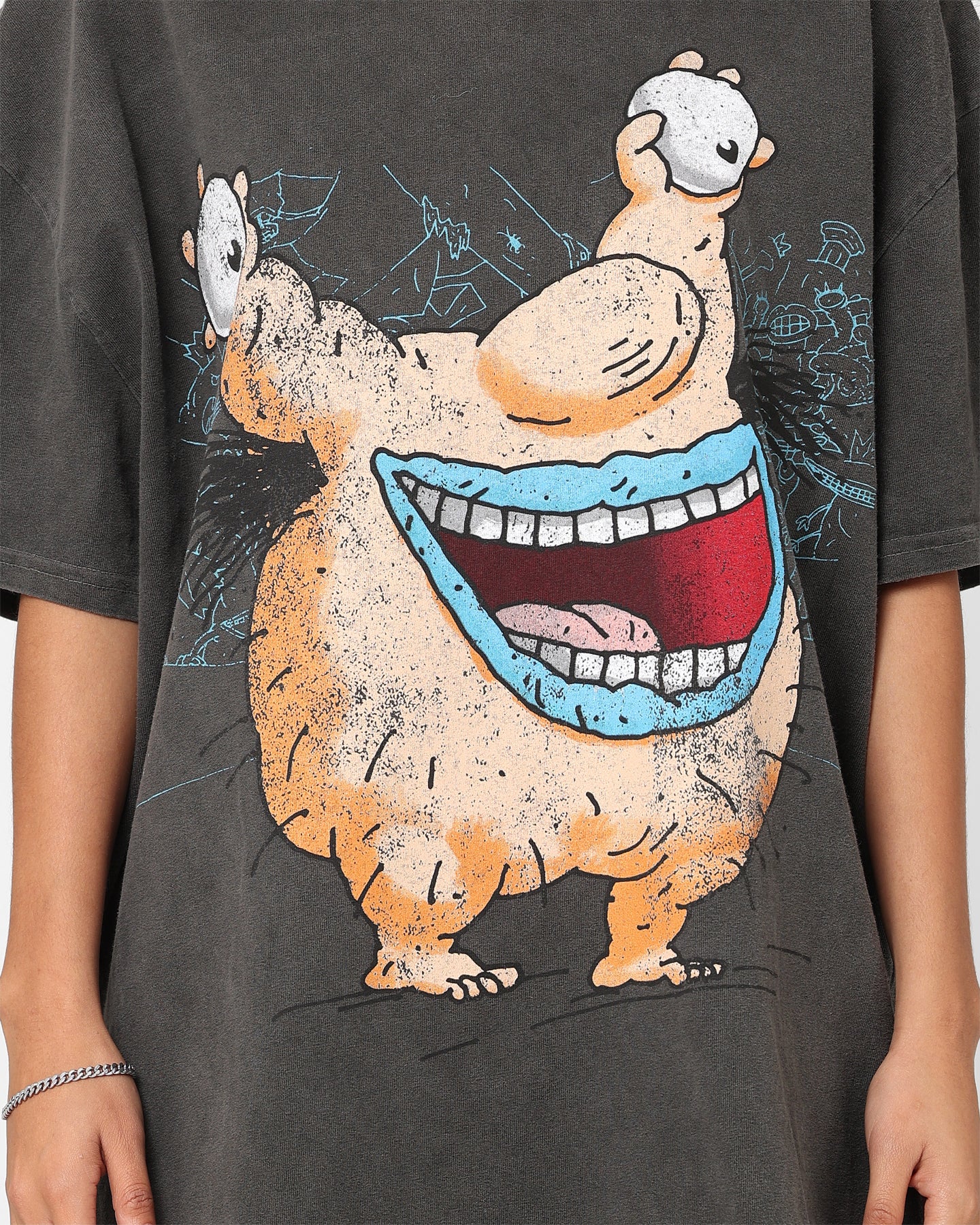 American Thrift X Aaahh!!! Real Monsters Krum Heavyweight Vintage T-Shirt - Black Wash | 90s Cartoon Tee for Men & Women | Perfect for Casual Wear, Halloween Costumes & Retro Fashion Lovers
