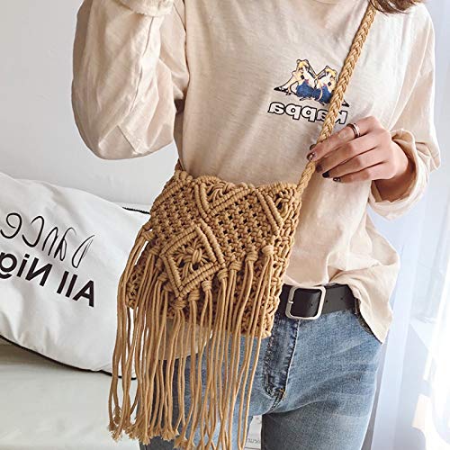 Bohemian Crochet Shoulder Bag with Cotton Tassel - Handmade Macrame Purse for Women, Beach Bag, Festival Messenger Bag - Perfect for Summer Outings, Travel & Boho Fashion Accessories