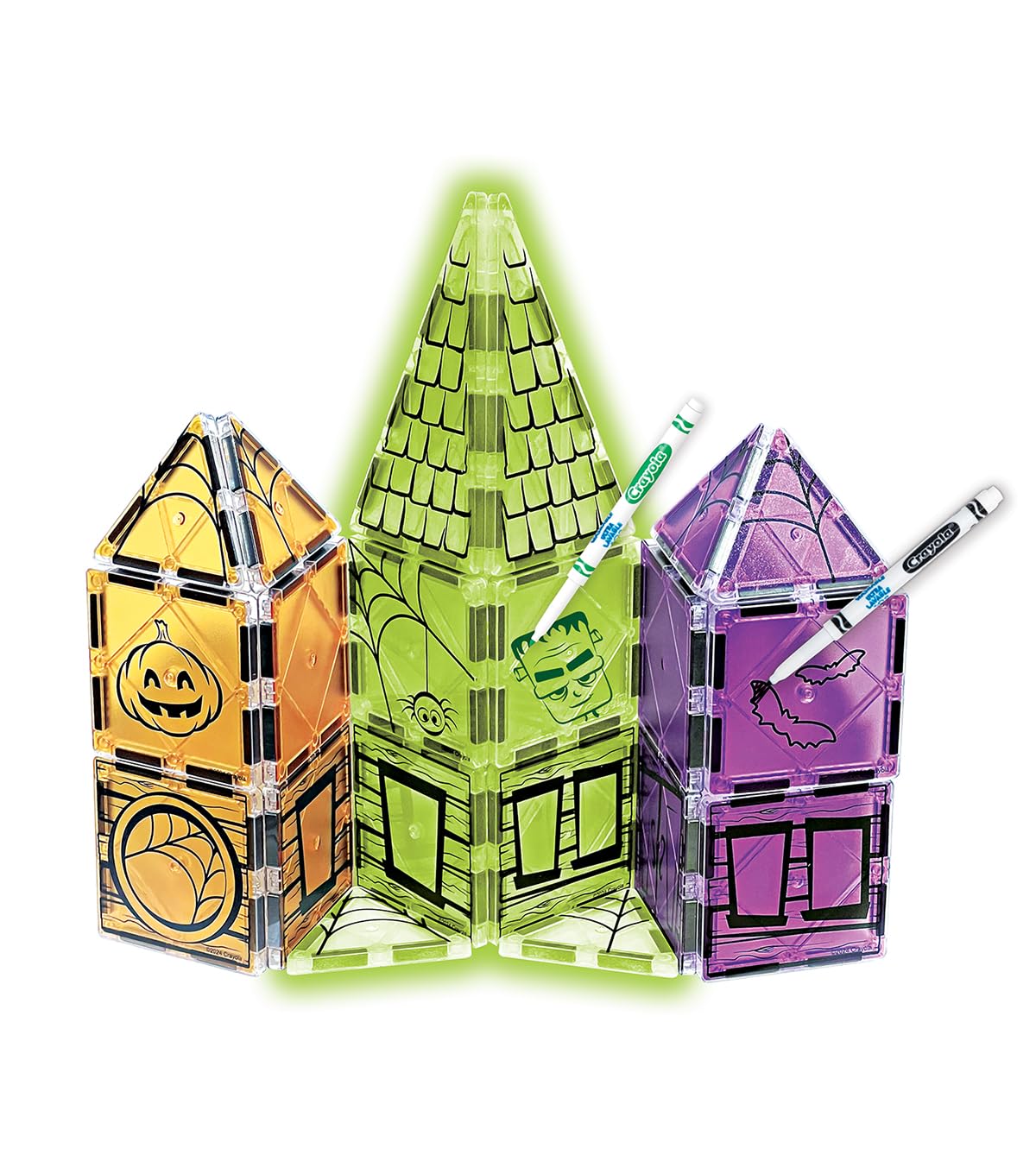 CreateOn Crayola Halloween Glow Doodle Magnetic Tiles Building Set - 25-Piece STEM Educational Toys for Boys & Girls Ages 3+ | Creative Construction Play, Classroom Activities & Holiday Gift for Kids