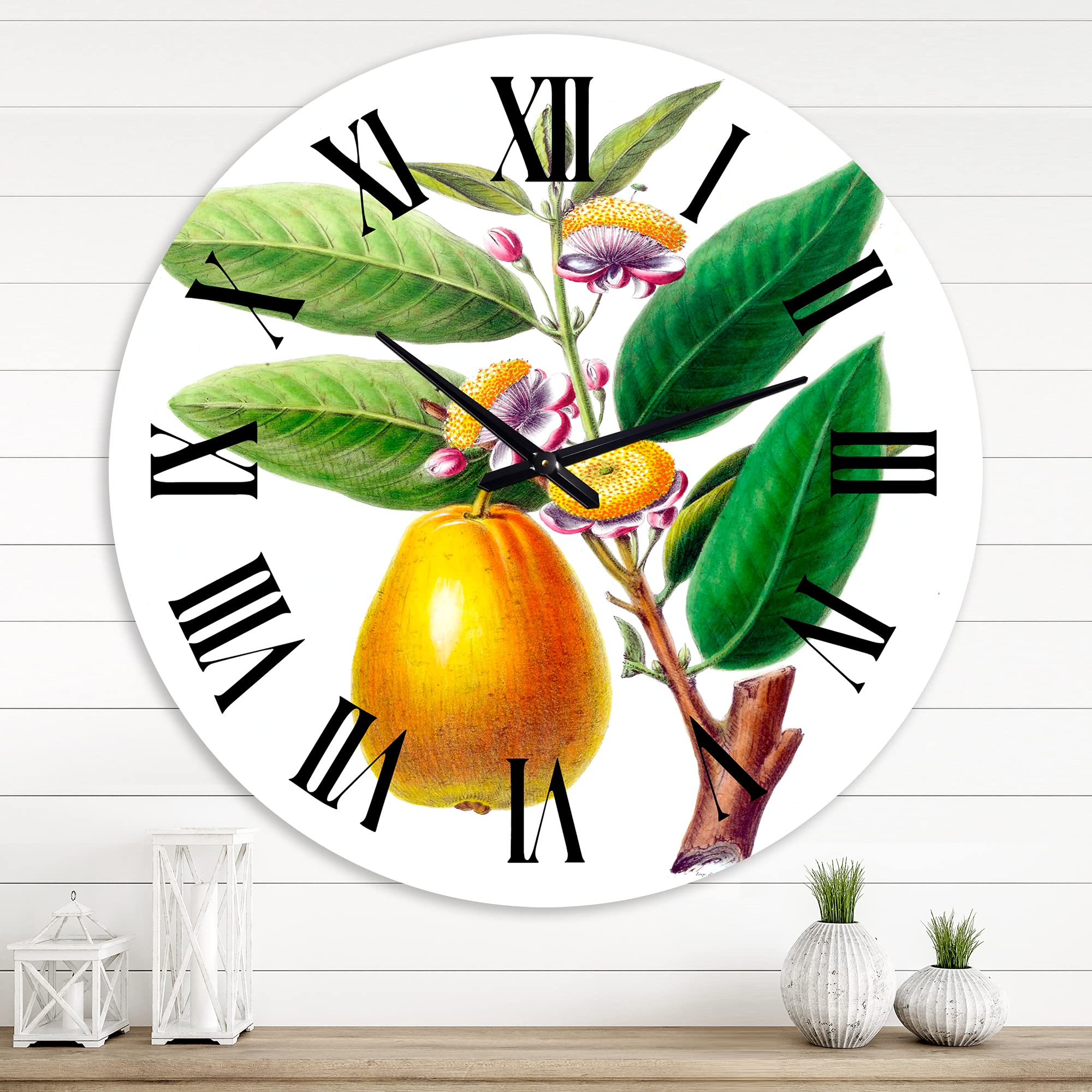 Vintage Fruits Wall Clock - Farmhouse Decor Large Wall Clock for Kitchen, Dining Room & Living Room | Rustic Home Decor & Unique Gift Idea