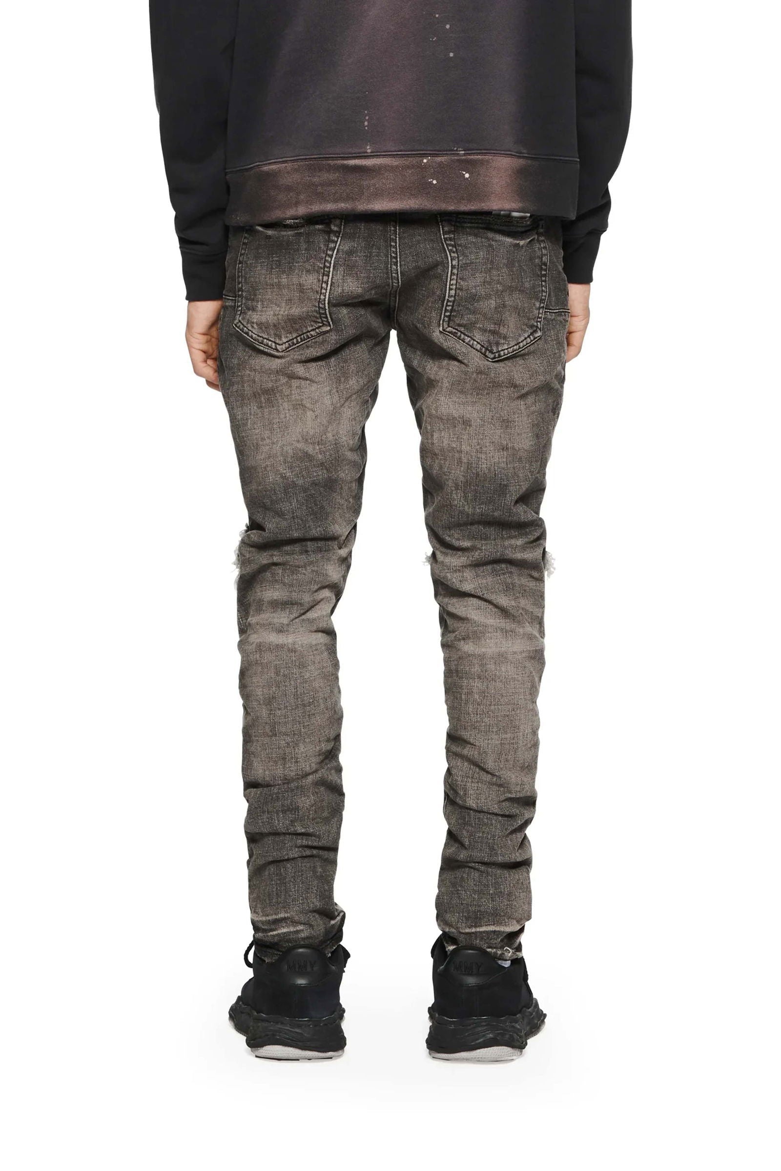 PURPLE BRAND P002 Grey Distressed Blowout Jeans for Men - Trendy Ripped Denim Pants for Casual Wear & Street Style
