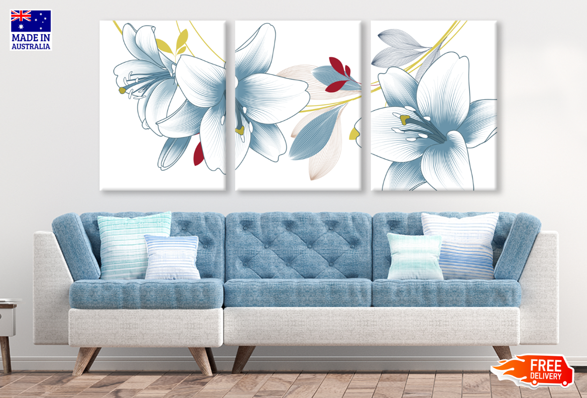 3-Piece Blue Lilly Painting Set - High Quality Canvas Wall Art Prints, 100% Australian Made, Ready to Hang - Perfect for Living Room, Bedroom & Office Decor