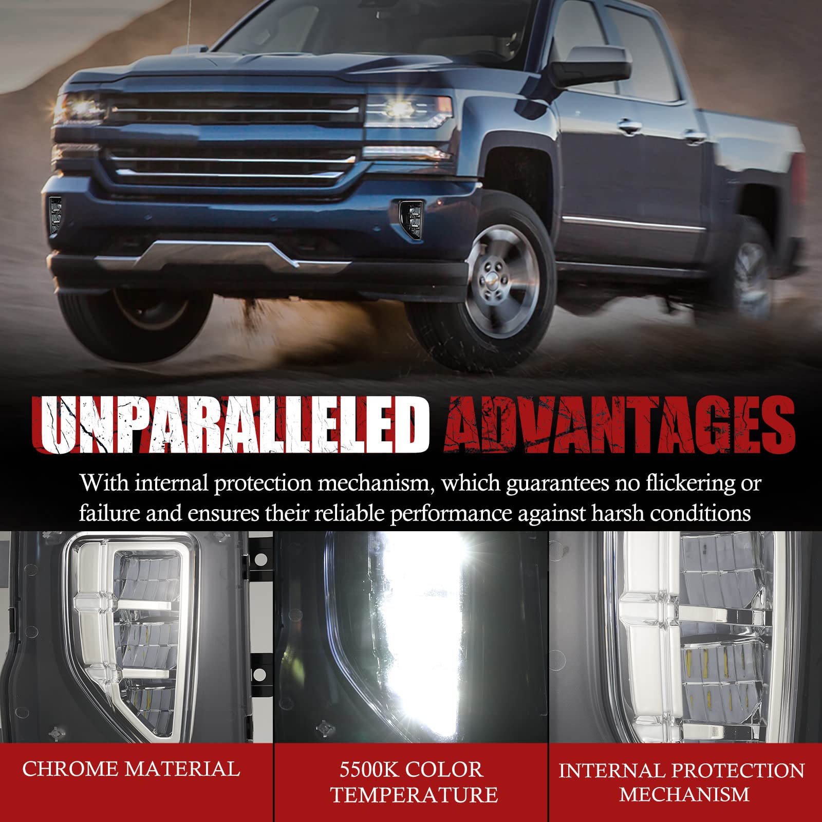 BUNKER INDUSTRY LED Fog Lights Kit for 2016-2018 Chevy Silverado 1500 - OEM Replacement Bumper Driving Lights with Chrome Housing - Perfect for Off-Roading & Night Driving