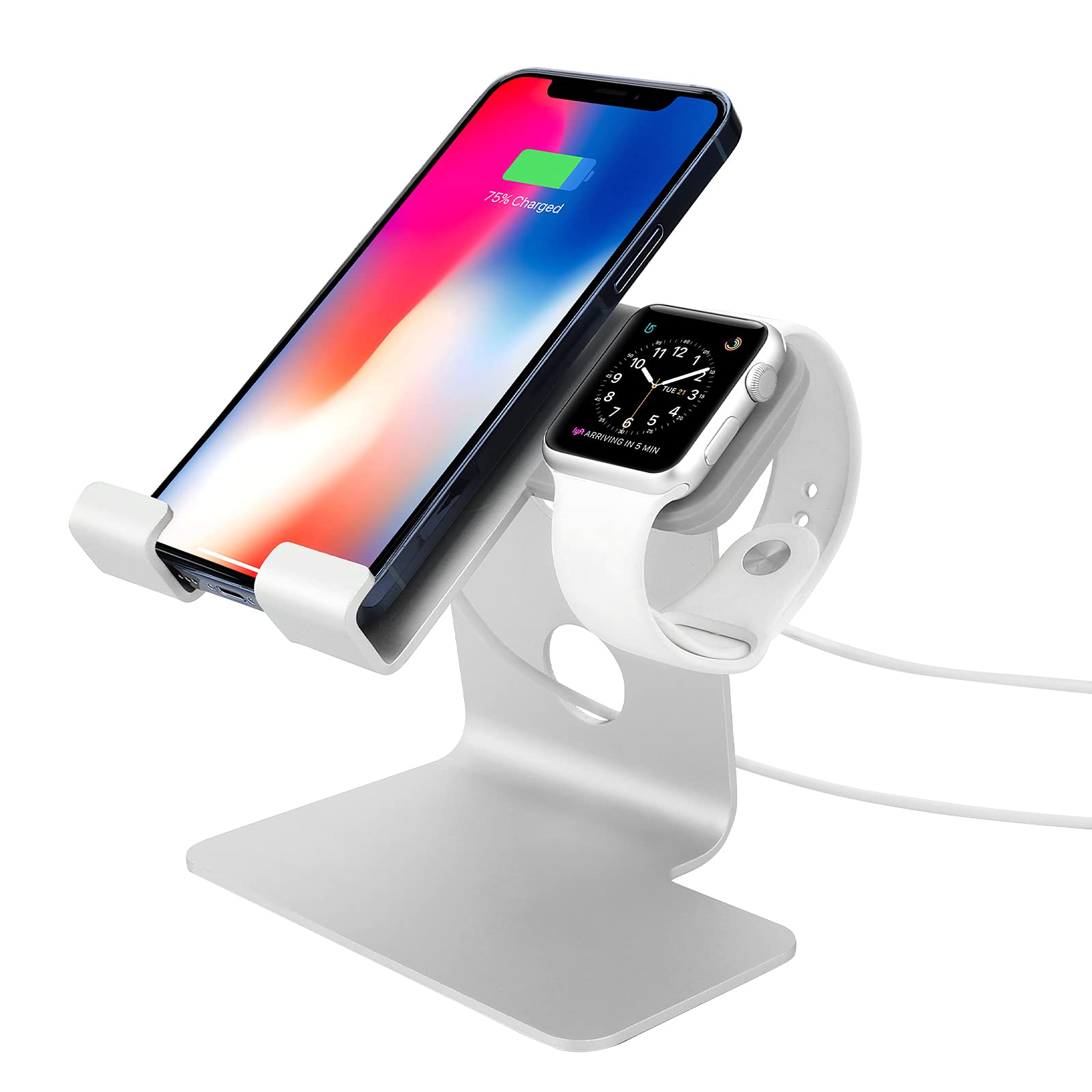 Tranesca 2-in-1 Magnetic Charging Stand for iPhone with MagSafe & Apple Watch - Fast Wireless Charger Dock Station Compatible with All iPhone & Apple Watch Series (Silver) | Perfect for Home, Office & Nightstand Charging