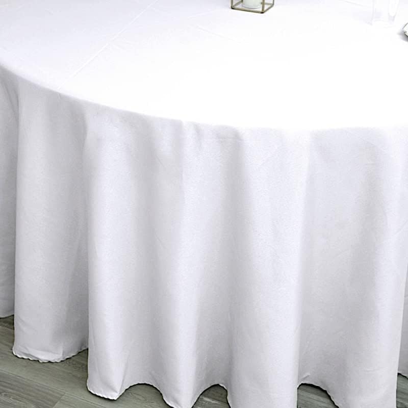 10 Pack 120 Inch Round White Polyester Tablecloths - Premium Fabric Table Cover for Wedding, Banquet, Party, Reception & Dining - Washable & Wrinkle-Resistant for Easy Home & Event Use
