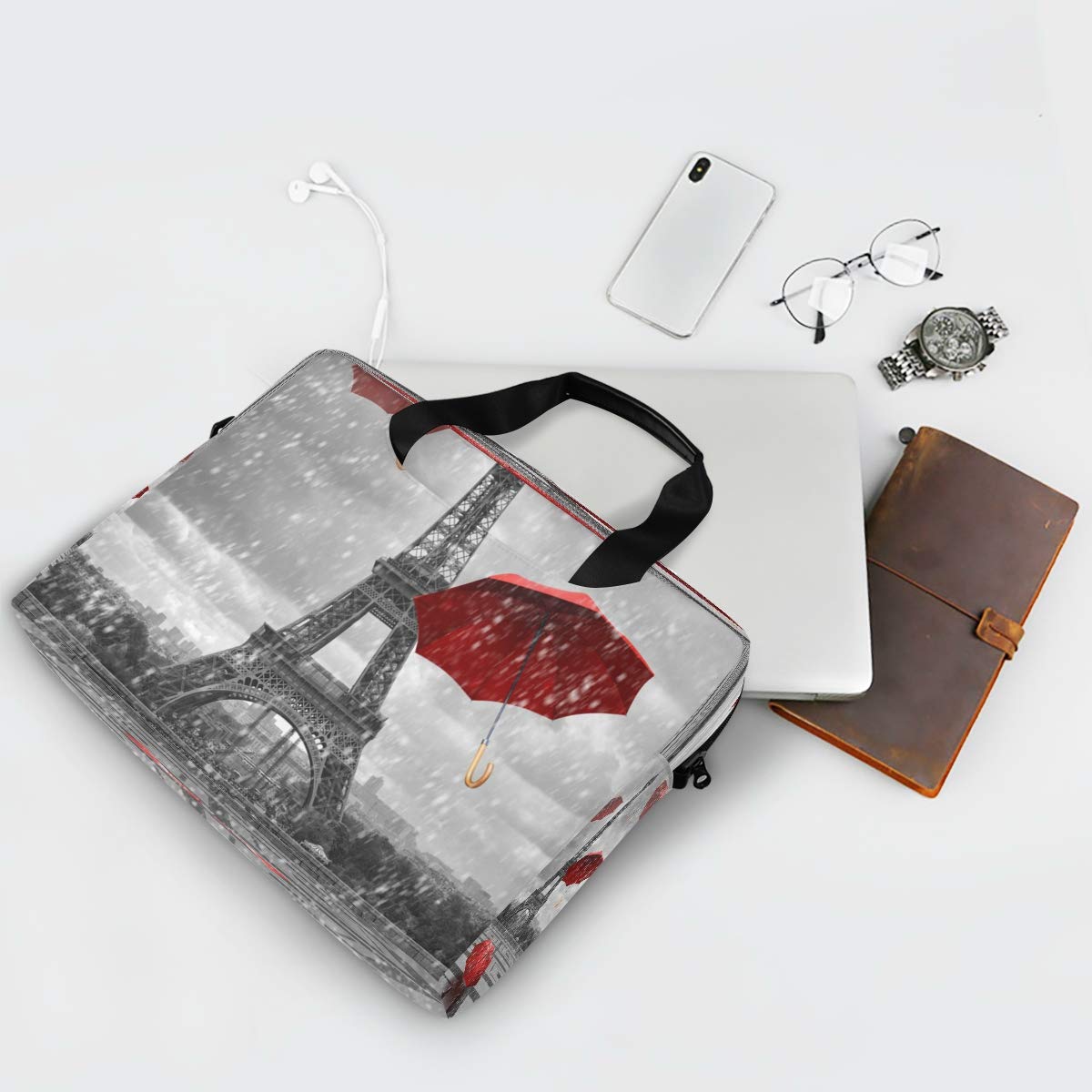 Paris Eiffel Tower Themed Laptop Bag for 13 14 15.6 Inch MacBook & Tablet - Waterproof Shoulder Briefcase with Padded Sleeve - Perfect for Work, Travel & Business Meetings