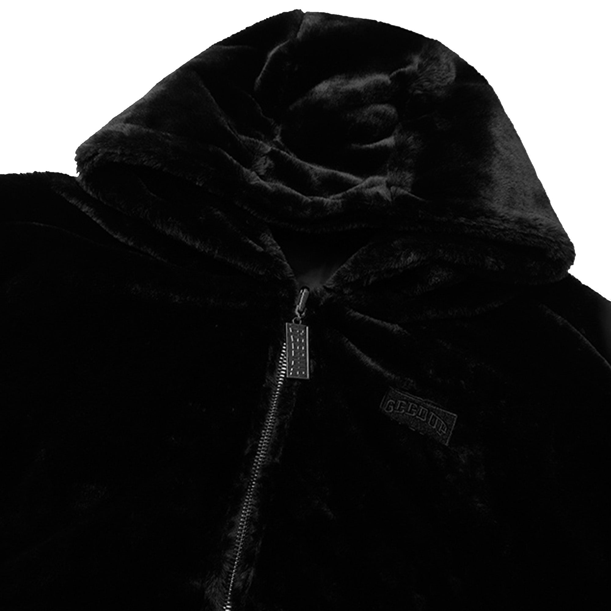 Geedup Handstyle Team Logo Fur Jacket for Men & Women - Black Winter Coat with Hood, Streetwear Fashion, 2024 Collection | Perfect for Urban Outfits, Nightlife & Cold Weather Protection