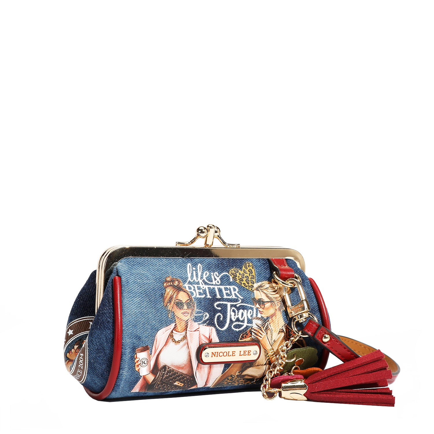 Denim Mini Kiss Lock Coin Purse Wristlet - Stylish Small Wallet for Women - Perfect for Parties, Shopping & Everyday Use