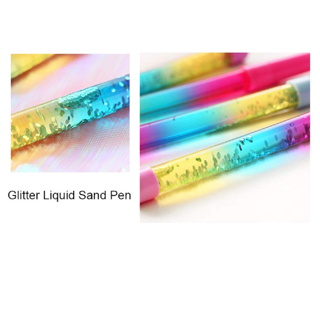 4 Pack Bling Rainbow Liquid Sand Gel Ink Pens - Glitter Fairy Stick Ballpoint Crystal Rollerball Pens for Kids Girls, Students, Office & School Supplies - Perfect for Note Taking, Journaling, Gift Giving & Creative Writing (Blue Ink)