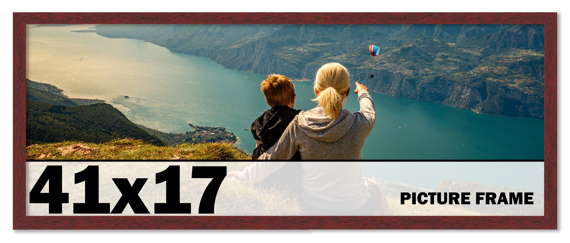 CountryArtHouse 41x17 Inch Solid Wood Picture Frame - Brown Mahogany Wooden Photo Frame Kit with UV Acrylic Plexiglass, Acid-Free Foam Backing & Hanging Hardware - Perfect for Wall Decor, Family Photos, Art Display in Living Room, Bedroom or Office