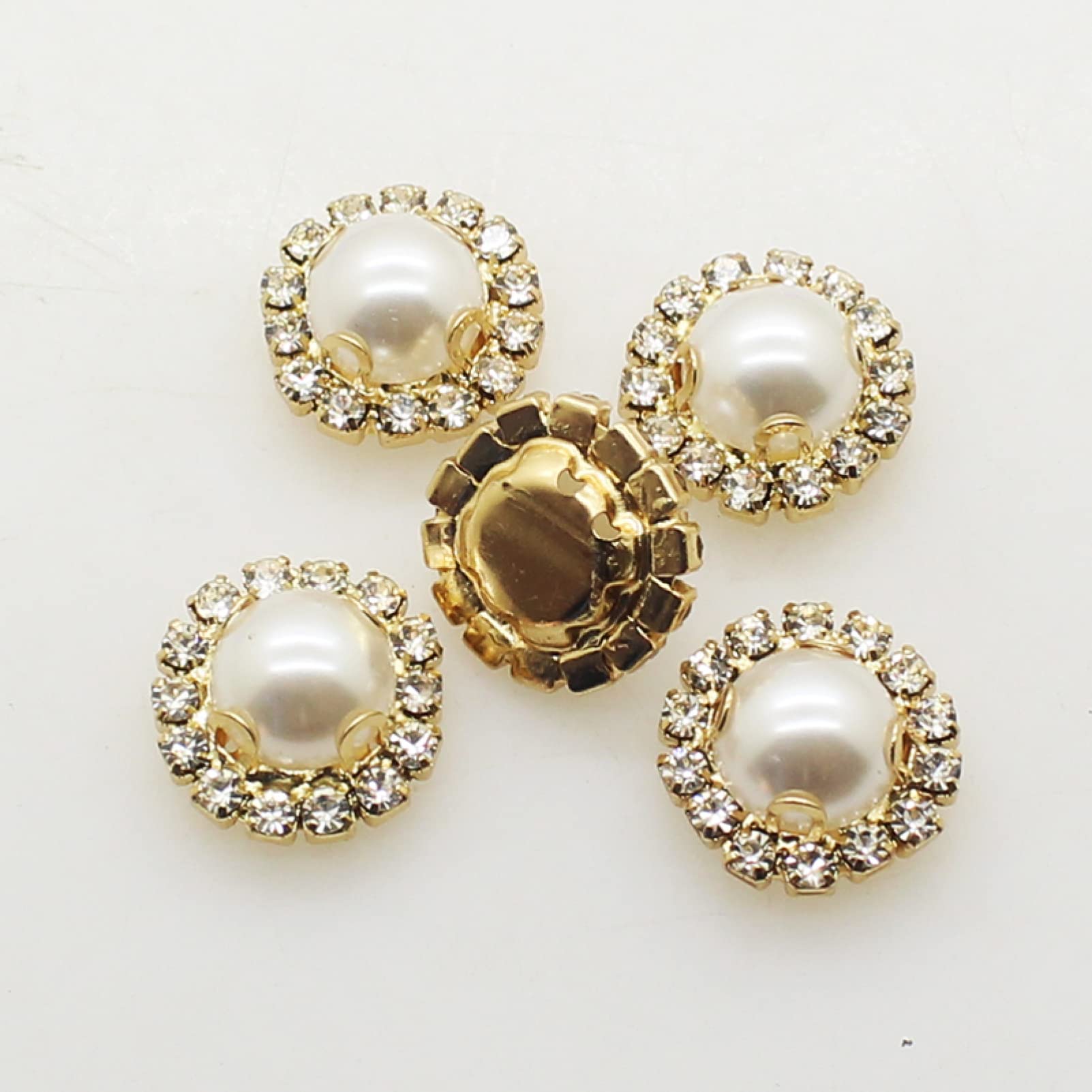 Fashion Pearl Rhinestones Buttons for DIY Sewing - 30Pcs Gold or Silver Shiny Decorative Buttons for Clothing, Handbags, Dresses & Craft Projects
