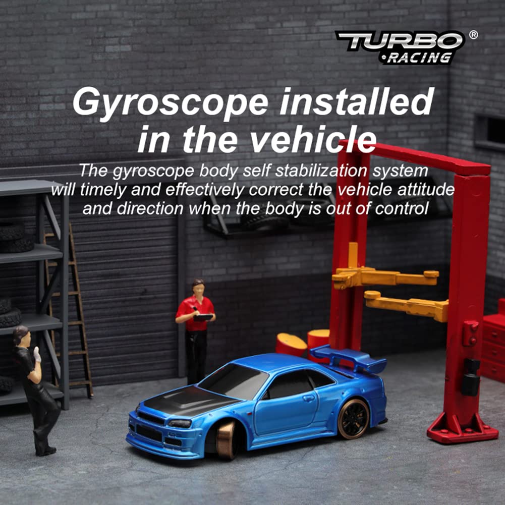 1:76 Turbo Racing Scale RC Sport Car - Remote Control Mini Model Car with Full Proportional RTR Kit - Perfect for Indoor Table Racing & Collectible Display (C64 Blue)