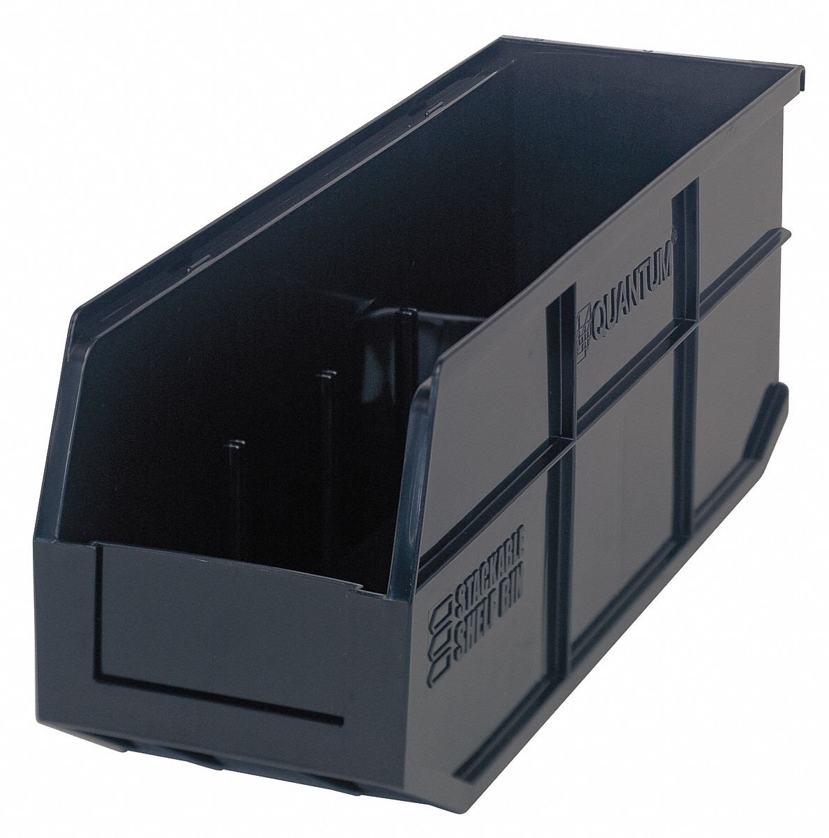 Stackable Shelf Bin Organizer - 18x6x7 Inches, Black Plastic Storage Bins for Pantry, Closet, Garage & Office Organization