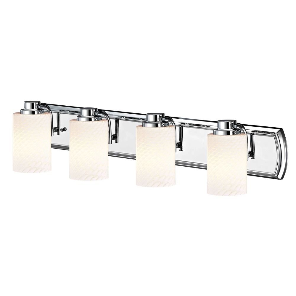 4-Light Chrome Bathroom Vanity Light with White Cylinder Art Glass - Perfect for Modern Bathrooms, Powder Rooms & Spa-Like Retreats
