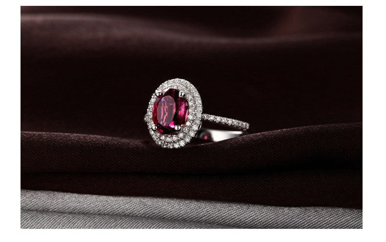 2.50 Carat Ruby & Moissanite Double Halo Diamond Engagement Ring for Women - Classic Wedding, Proposal & Anniversary Jewelry Gift