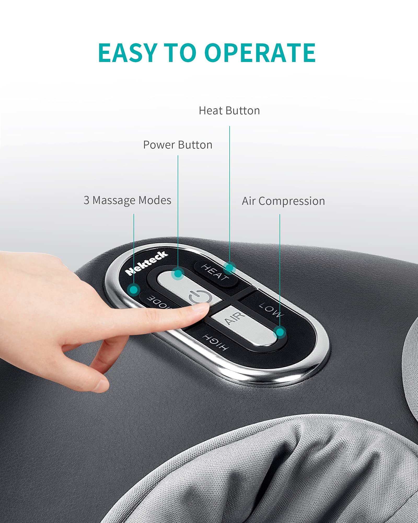Nekteck Shiatsu Foot Massager Machine with Heat Therapy, Deep Kneading & Air Compression - Relieves Foot Pain, Improves Circulation - Perfect for Home, Office & Post-Workout Recovery (Gray)