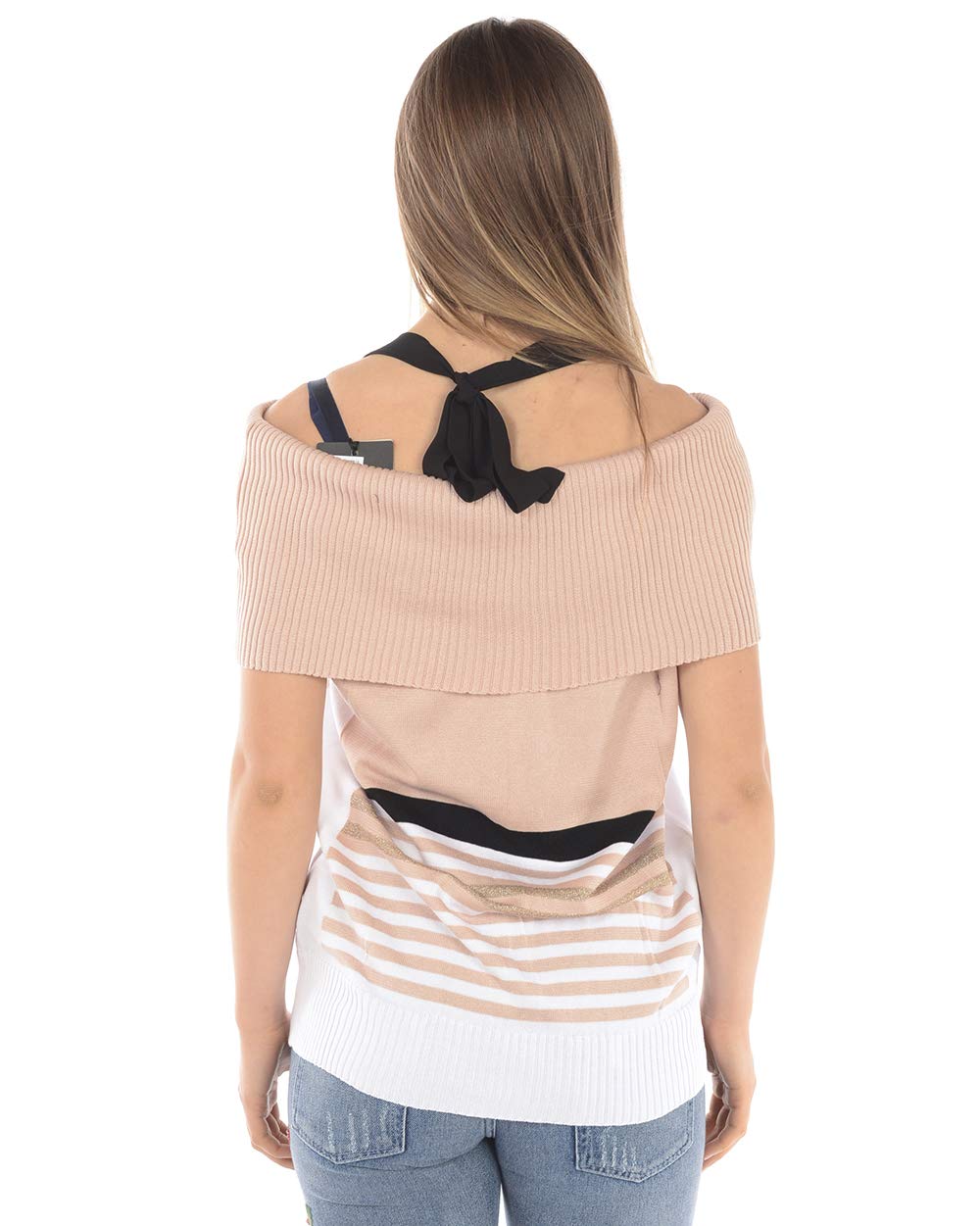 Women's Pink and White Pullover Sweater Size L - Cozy Knit Top for Casual Wear, Office, and Fall Outfits