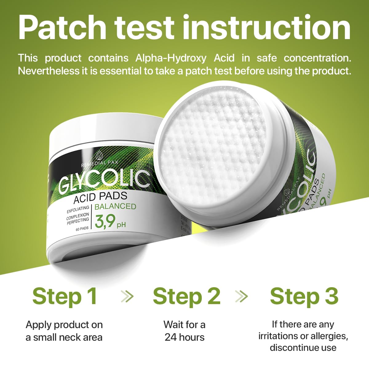 REMEDIAL PAX Glycolic Acid Resurfacing Pads 30% - Exfoliating Facial & Body Peel with Vitamins B5, C, E & Green Tea - 60 Pre-Moistened Cotton Pads for Deep Cleansing, Skin Renewal - Perfect for Acne Treatment, Dark Spot Removal & Anti-Aging Routine